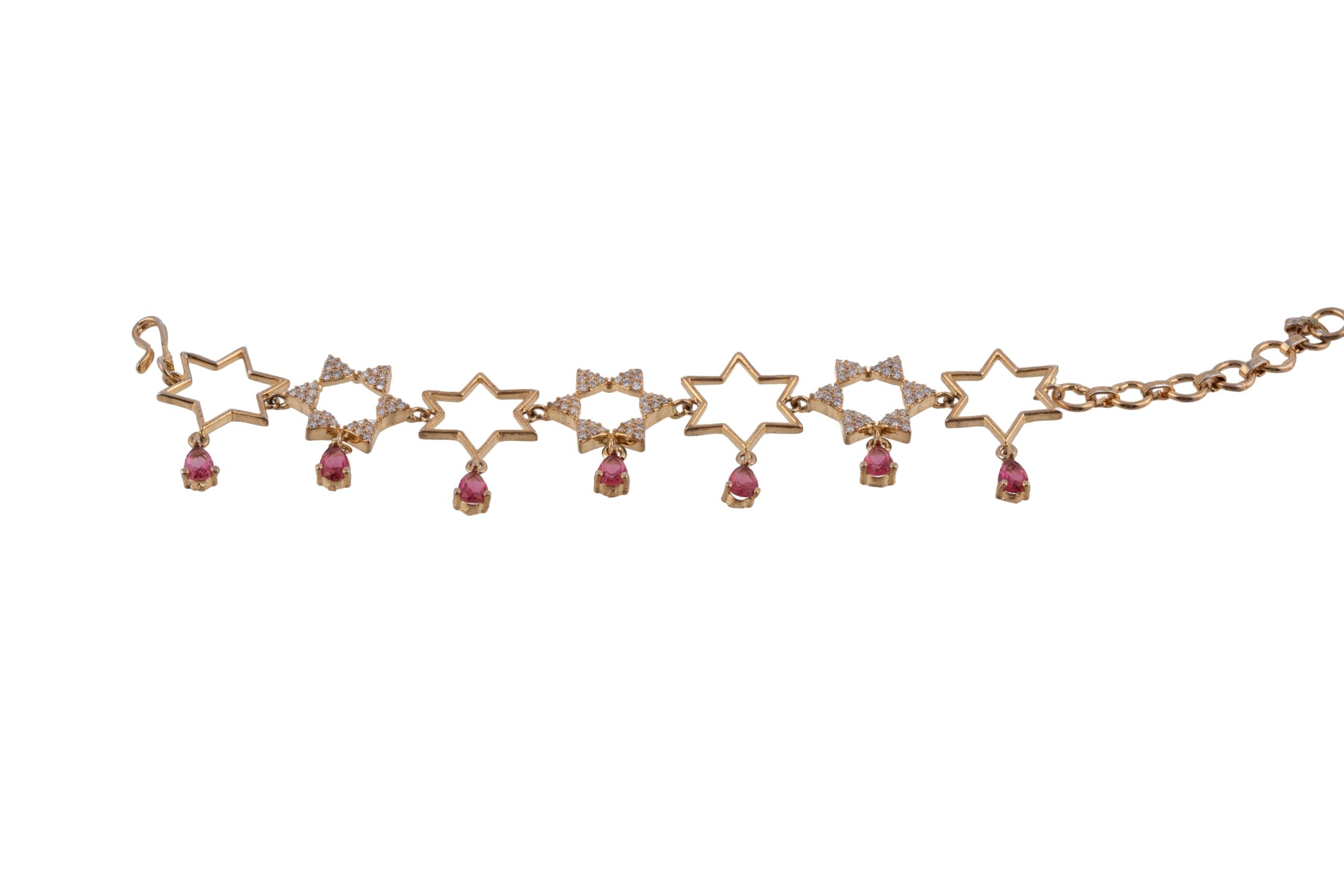KAYRAH Gold Plated Star Crystal Pink Stone Bracelet for Women Stylish Fashion Jewellery