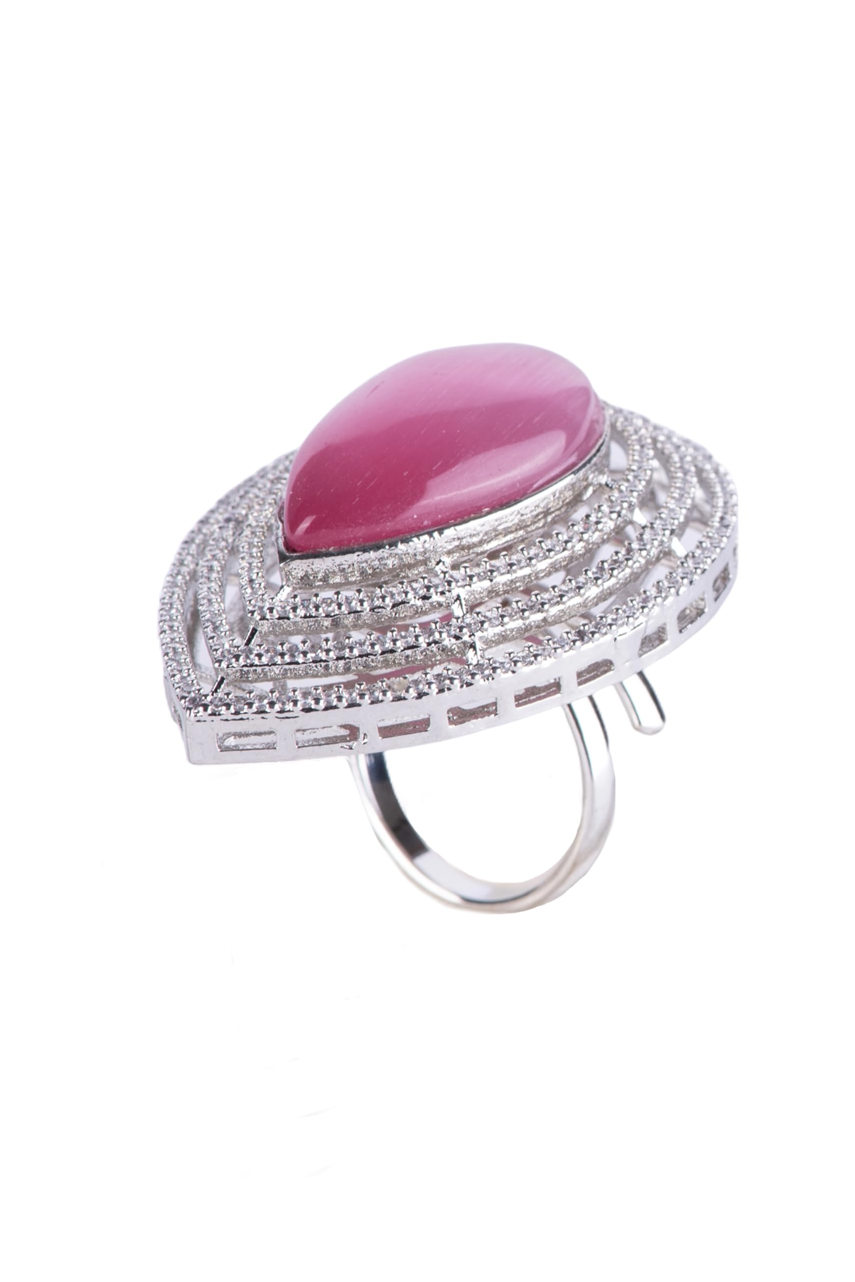 KAYRAH Brass Material CZ Stone Stud Ring for Women and Girls for Every Occassion (Pink Pota)
