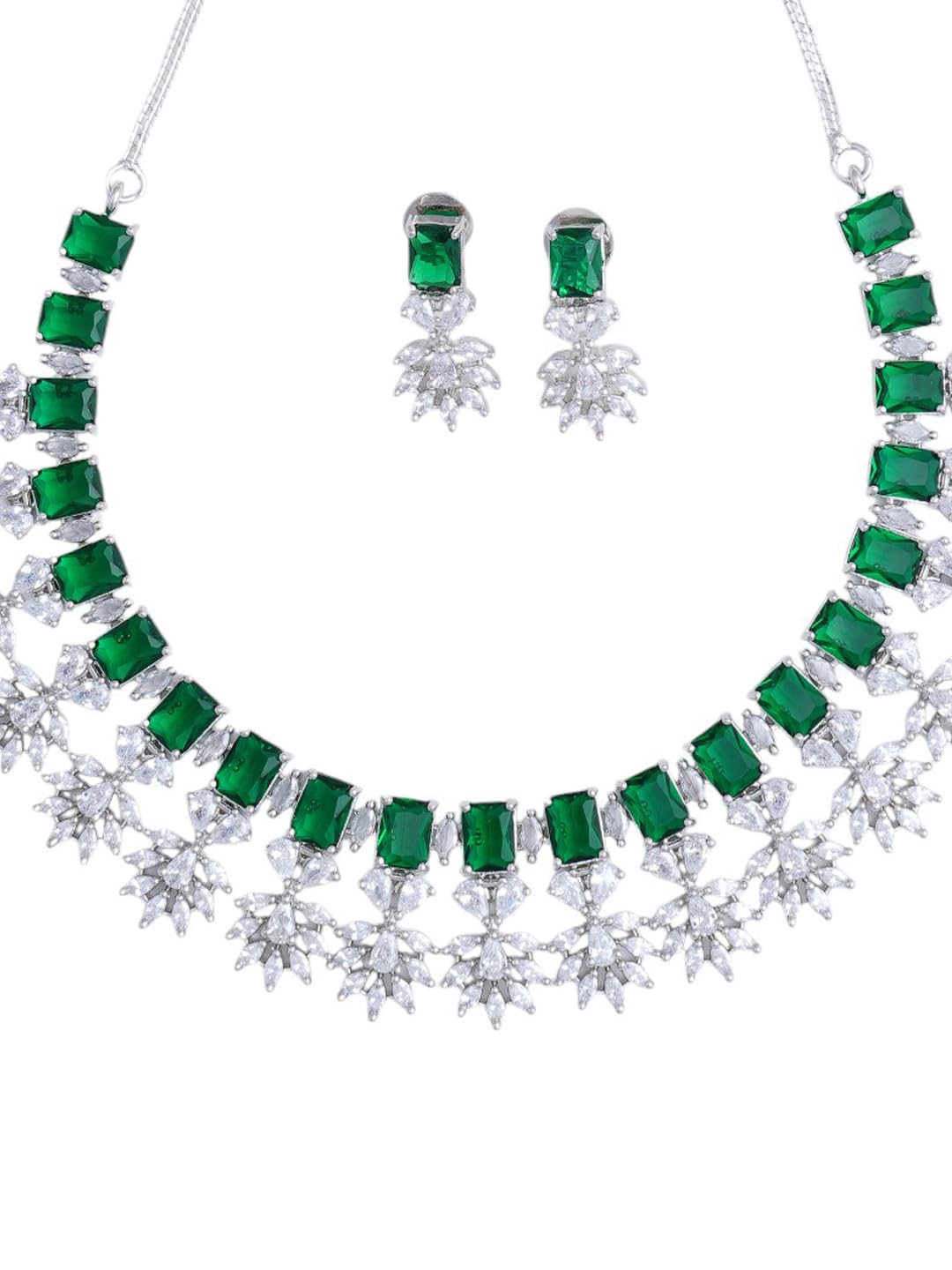 KAYRAH Women Pink Brass Material Crafted CZ Stone Studed Necklace with Earrings with Matching Earrings with Matching Earrings