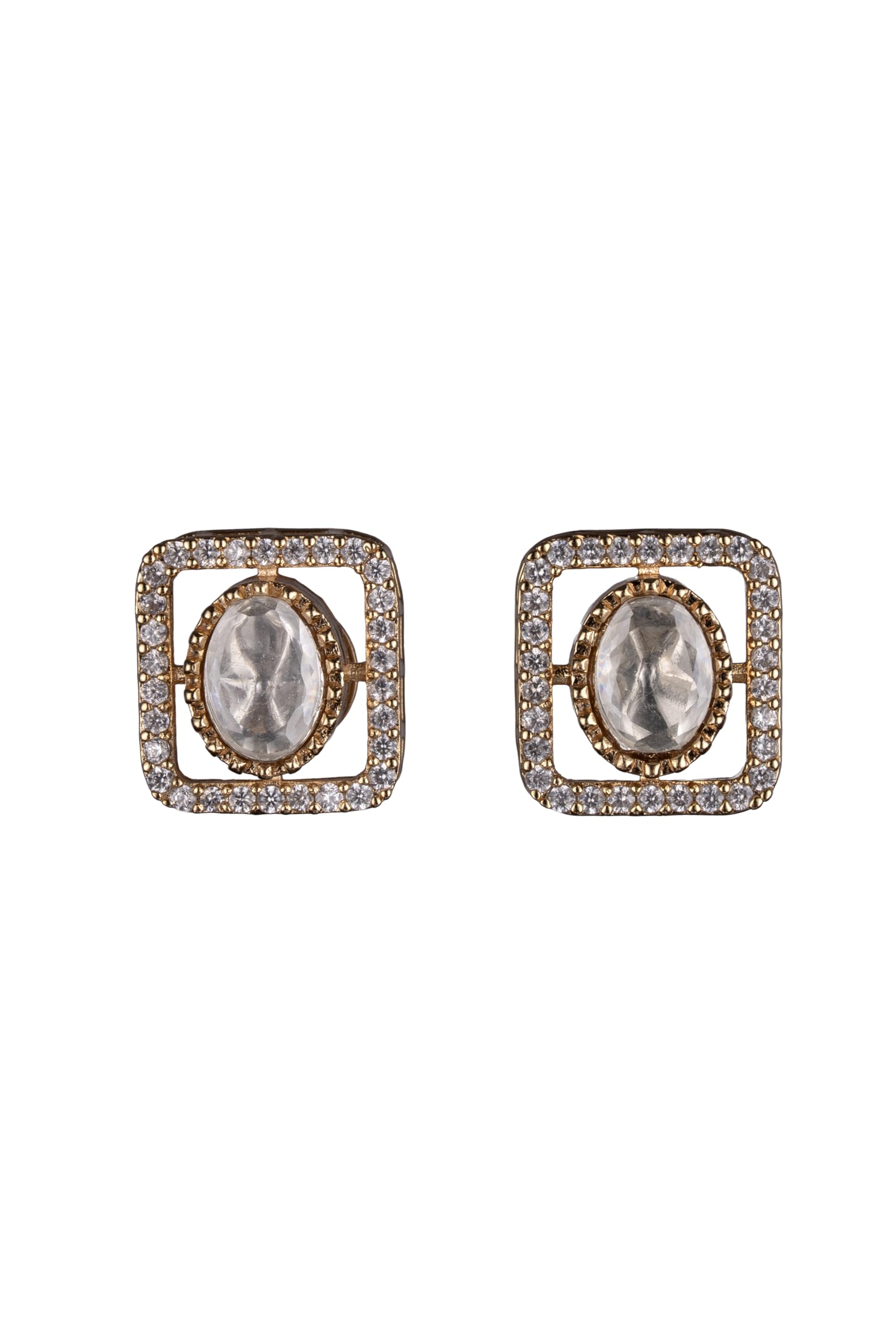 Gold Plated Crystal Stud Earrings for Women Stylish | Geometric Fashion Jewellery Earrings for Girls | Elegant Earrings Gift for Women