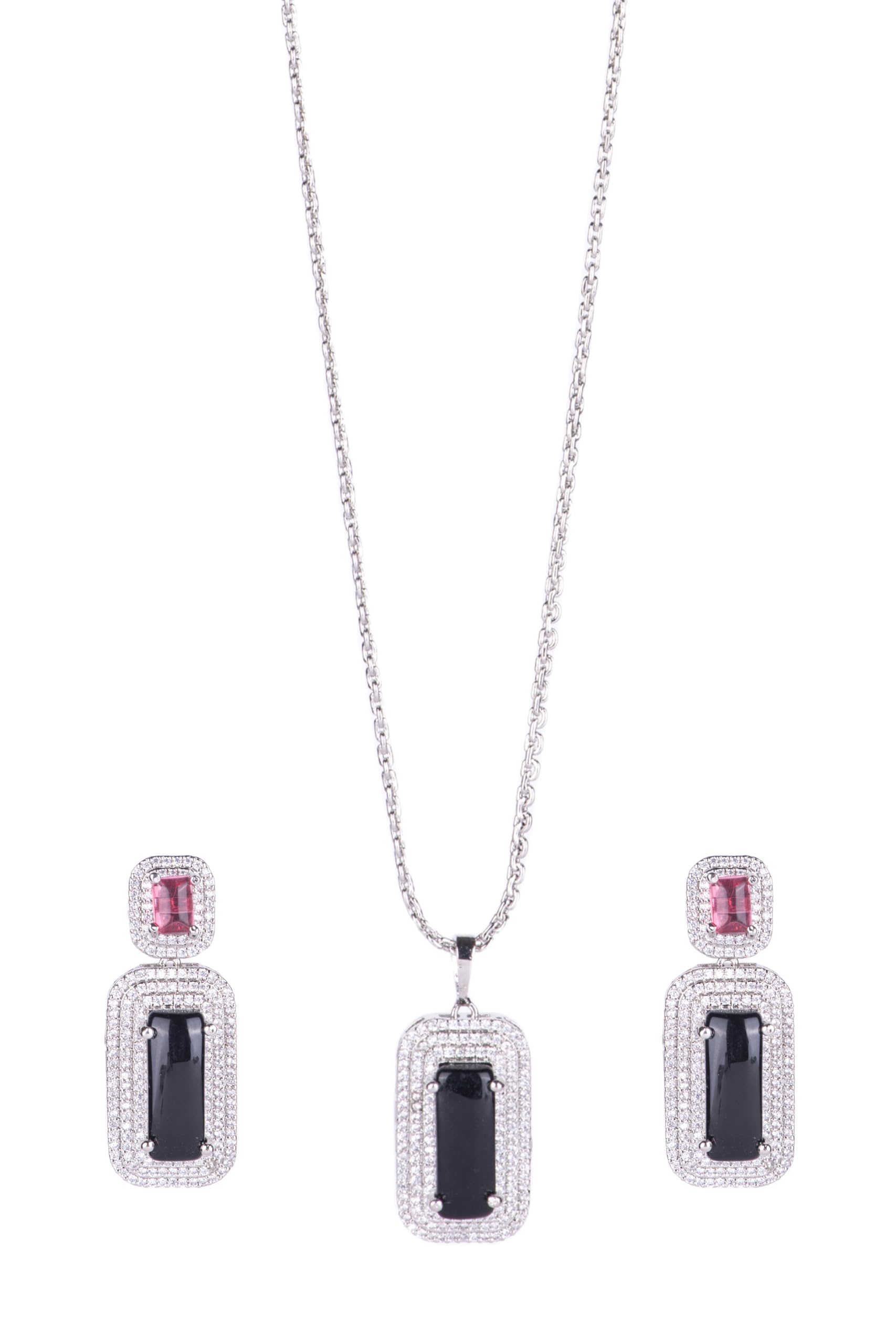 KAYRAH High-polished Brass CZ Stone Pendant Necklace, Stud Earrings and Ring Set for Women and Girls with Matching Earrings with Matching Earrings