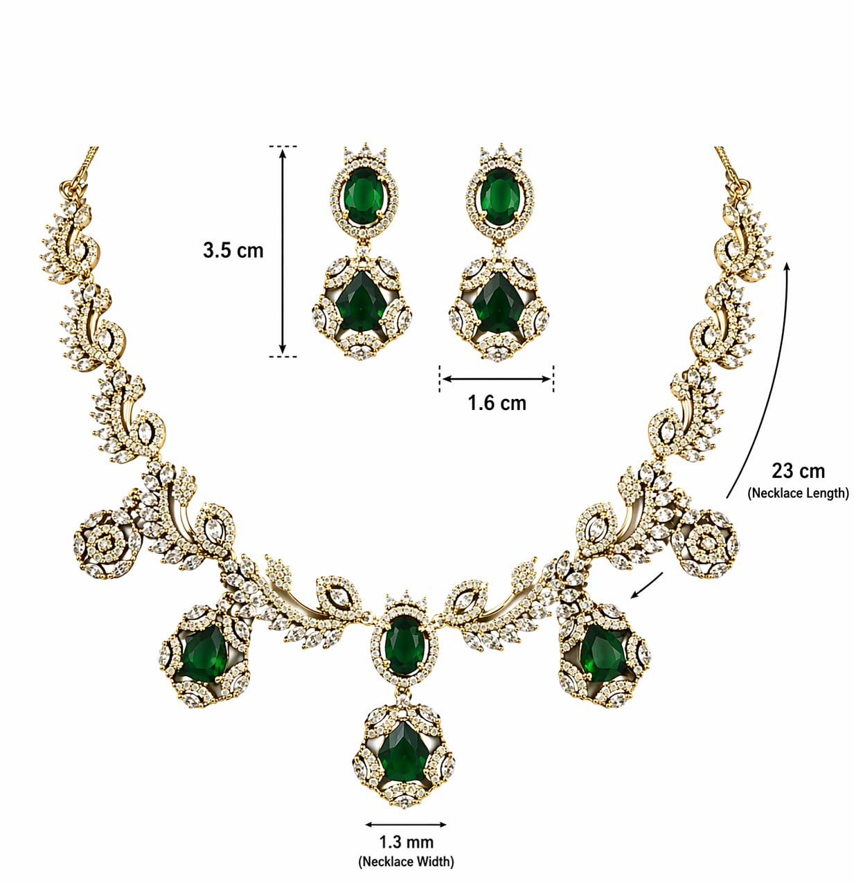 KAYRAH Gold Plated Heart Design Necklace Set with American Diamond, Chain Necklace & Drop Earrings Jewellery for Women with Matching Earrings with Matching Earrings