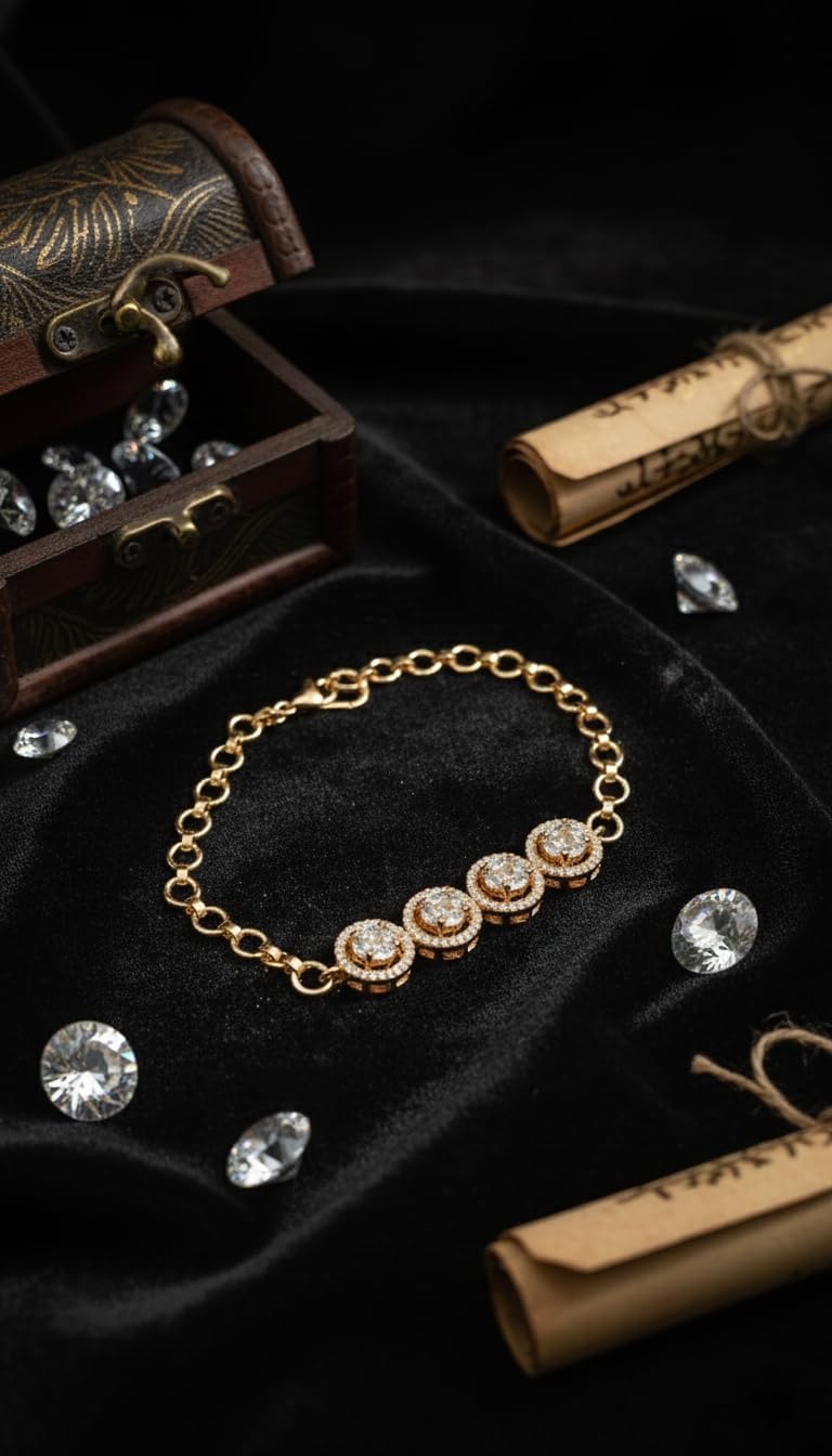 KAYRAH Gold Plated Round Crystal Bracelet for Women Stylish Fashion Jewellery