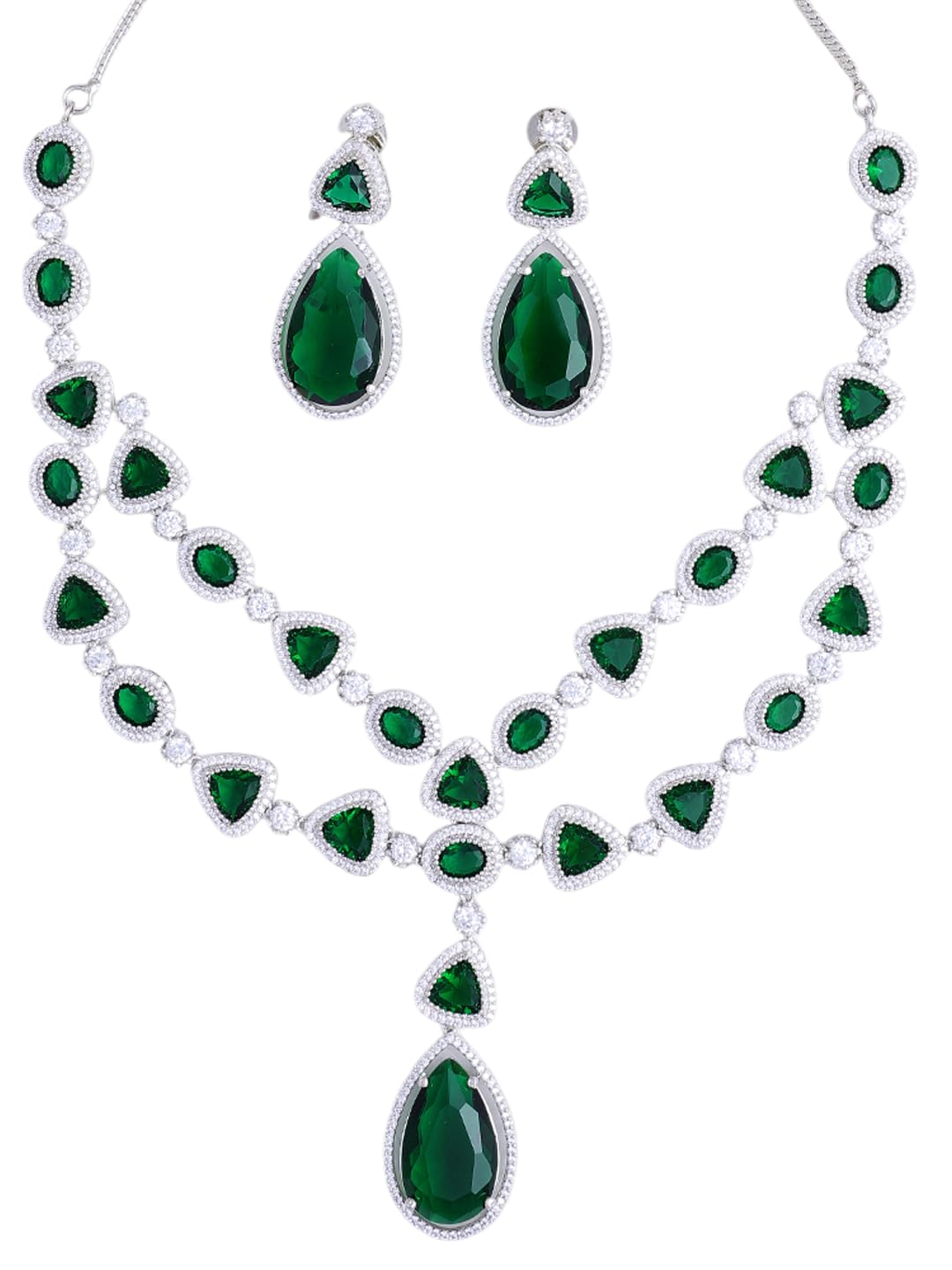 KAYRAH Rose Gold Plated Green Stone Necklace Set for Women Stylish with Matching Earrings with Matching Earrings