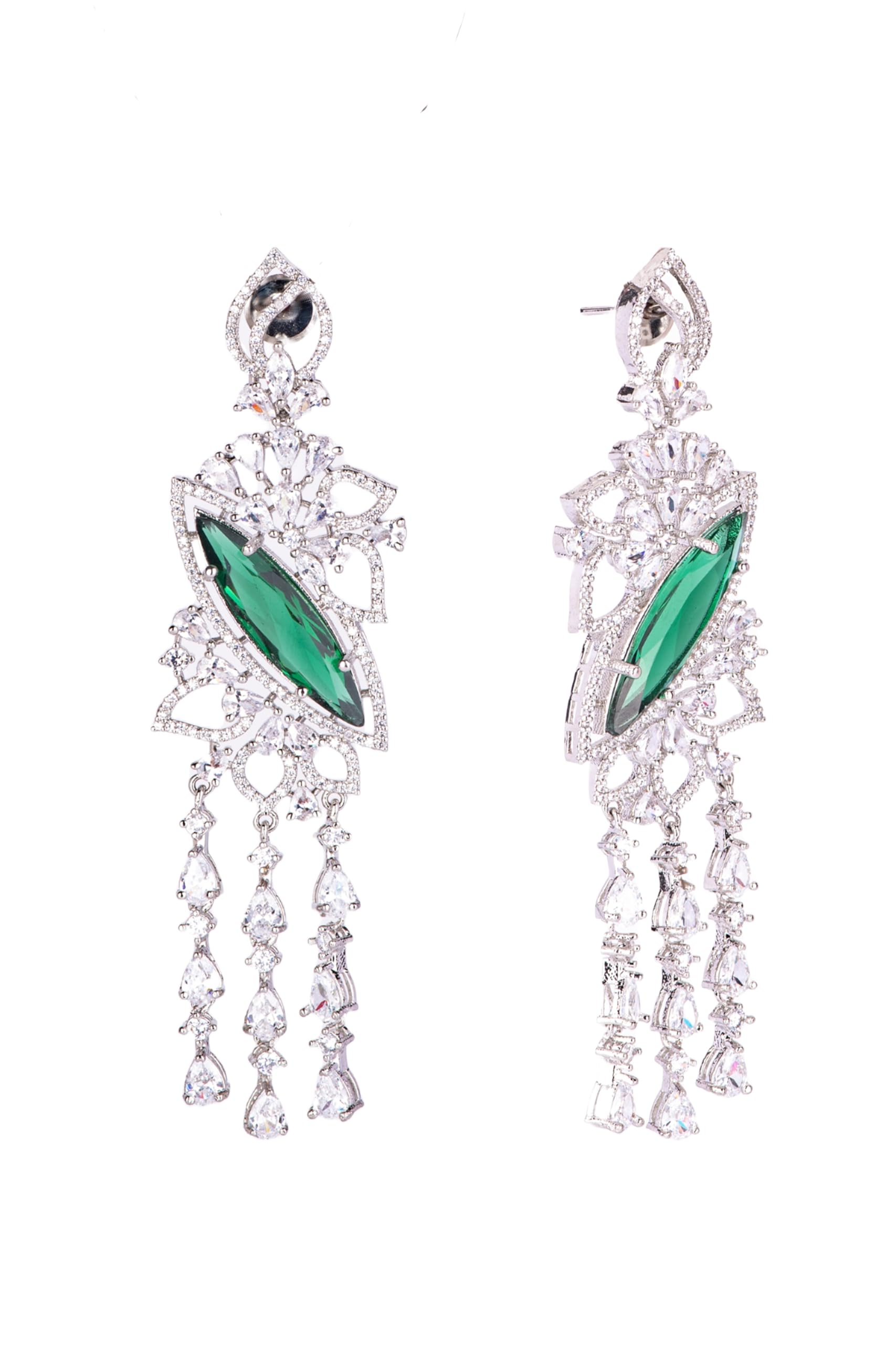 Silver Plated Green Stone Tassel Earrings for Women | Statement Fashion Jewellery Earrings for Girls | Long Dangle Earrings Gift for Women