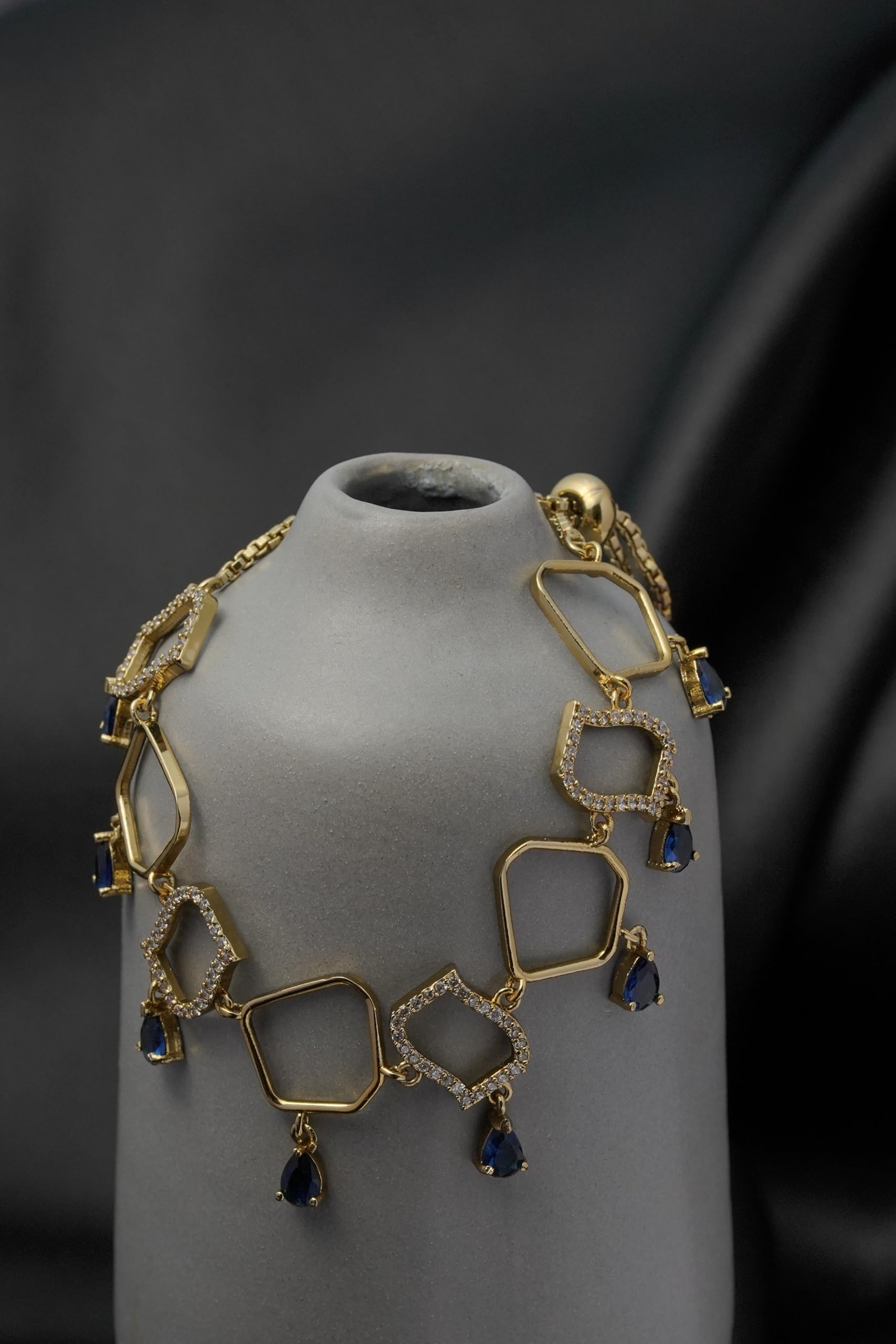 KAYRAH Gold Plated Blue Stone Geometric Charm Bracelet for Women