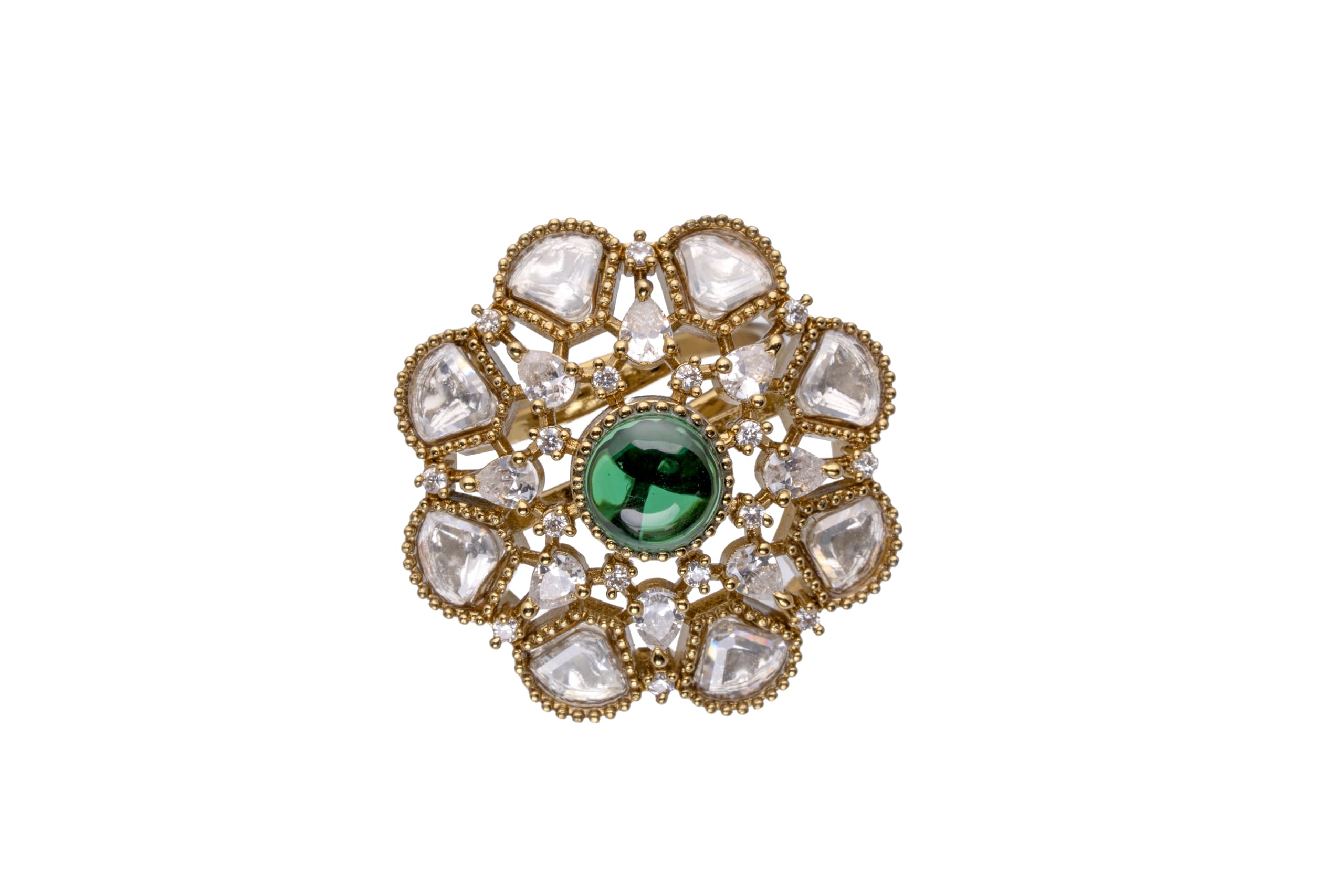 KAYRAH Brass Material Topaz Stone Stud Ring for Women and Girls for Every Occassion (Green Pota )