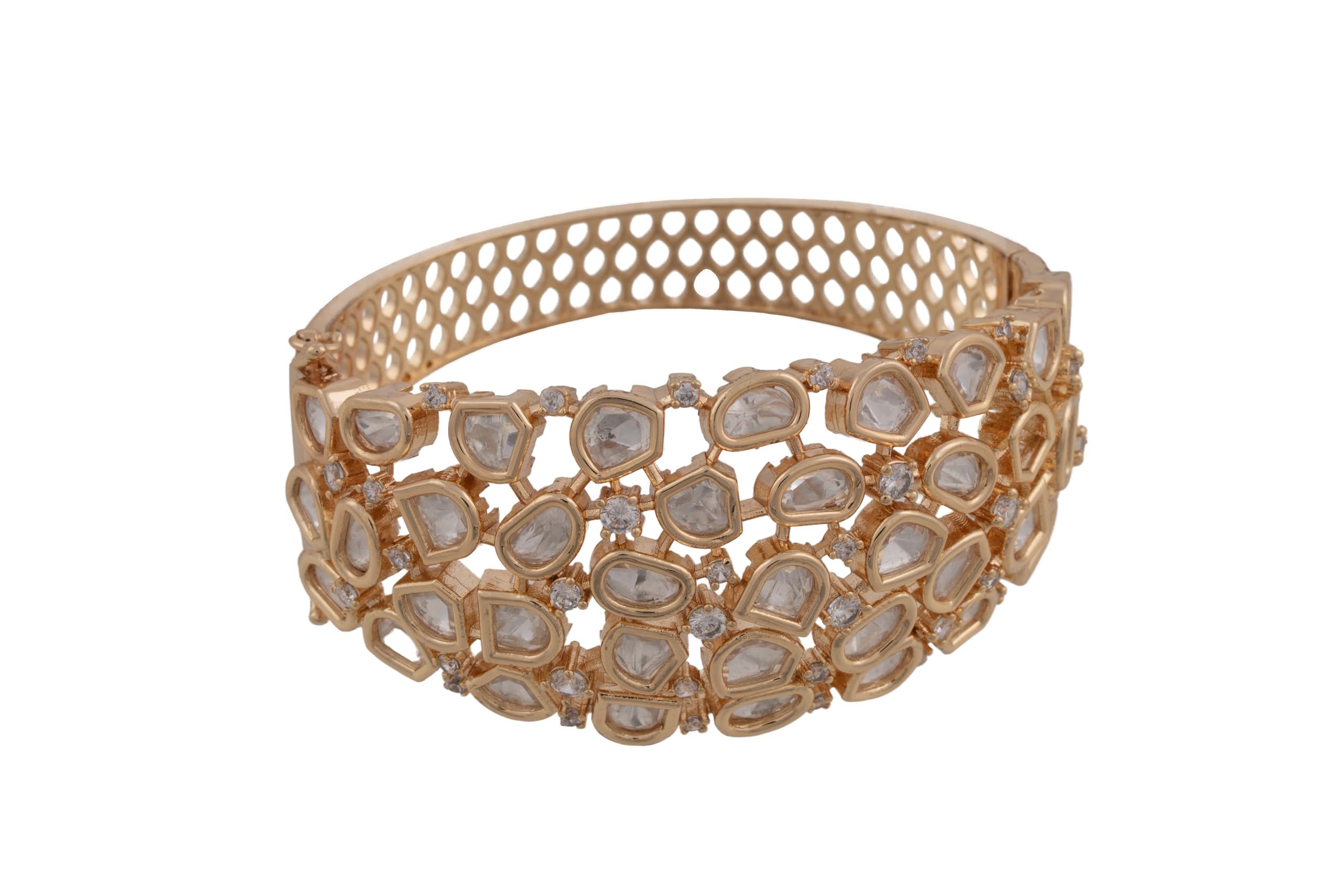 KAYRAH Gold Plated Crystal Studded Wide Bracelet for Women