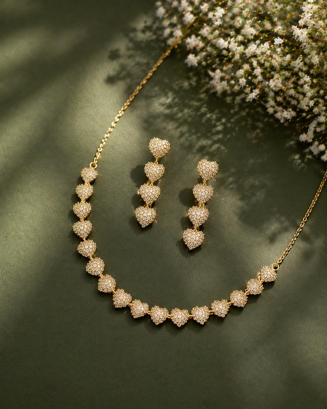 KAYRAH Gold Plated Necklace Set with Ruby Red Stones & American Diamond, Drop Earrings, Fashion Jewellery for Women with Matching Earrings with Matching Earrings