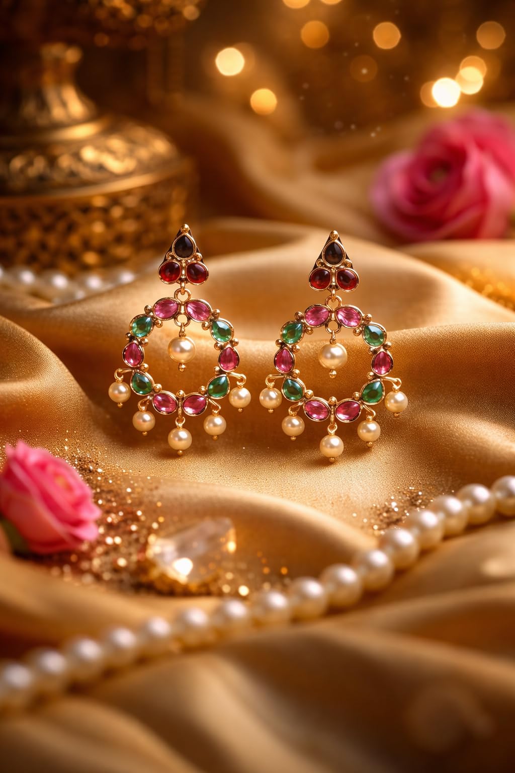 Gold Plated Multicolor Stone Earrings for Women Stylish | Traditional Fashion Jewellery Earrings for Girls | Elegant Earrings Gift for Women