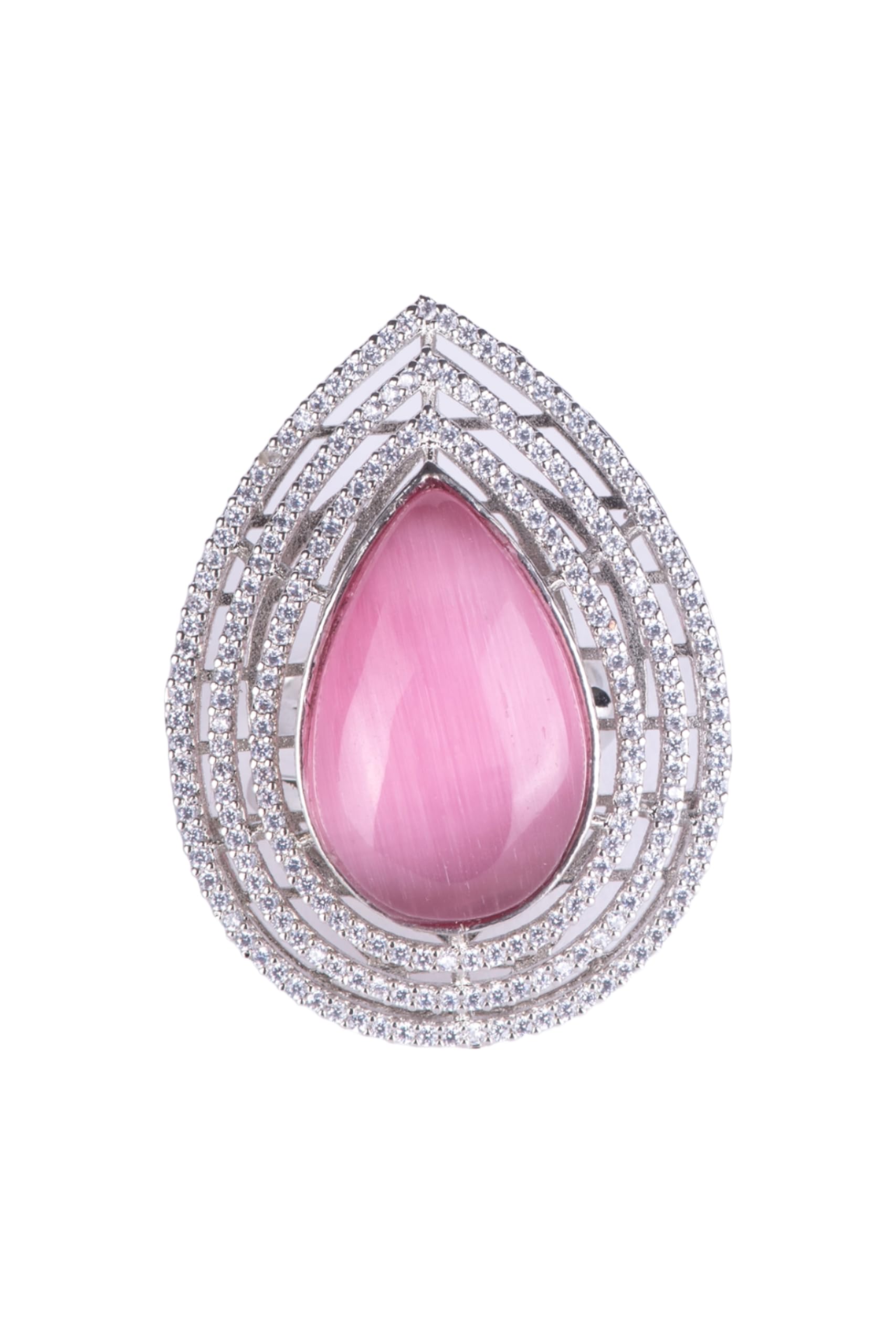 KAYRAH Brass Material CZ Stone Stud Ring for Women and Girls for Every Occassion (Pink Pota)