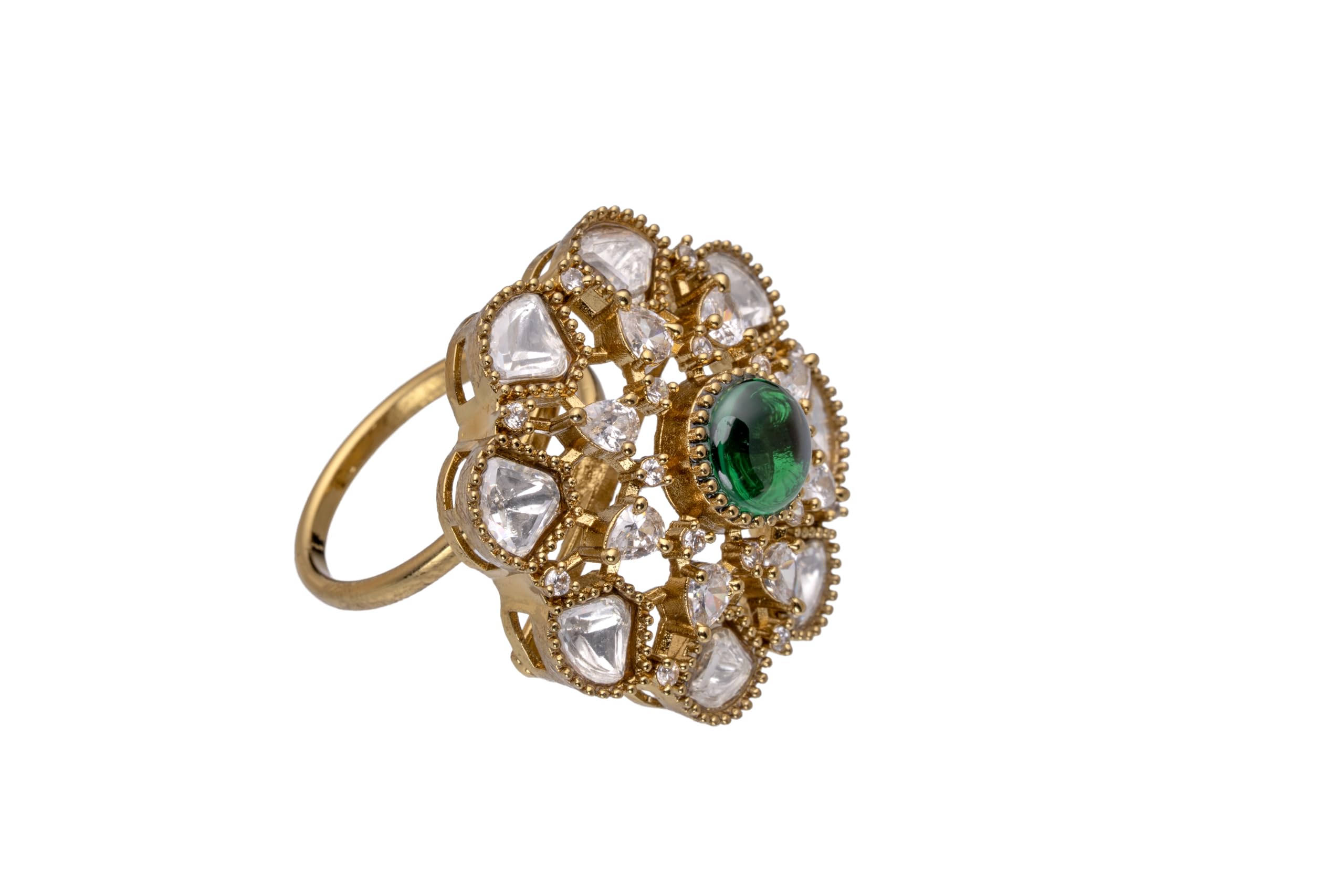 KAYRAH Brass Material Topaz Stone Stud Ring for Women and Girls for Every Occassion (Green Pota )