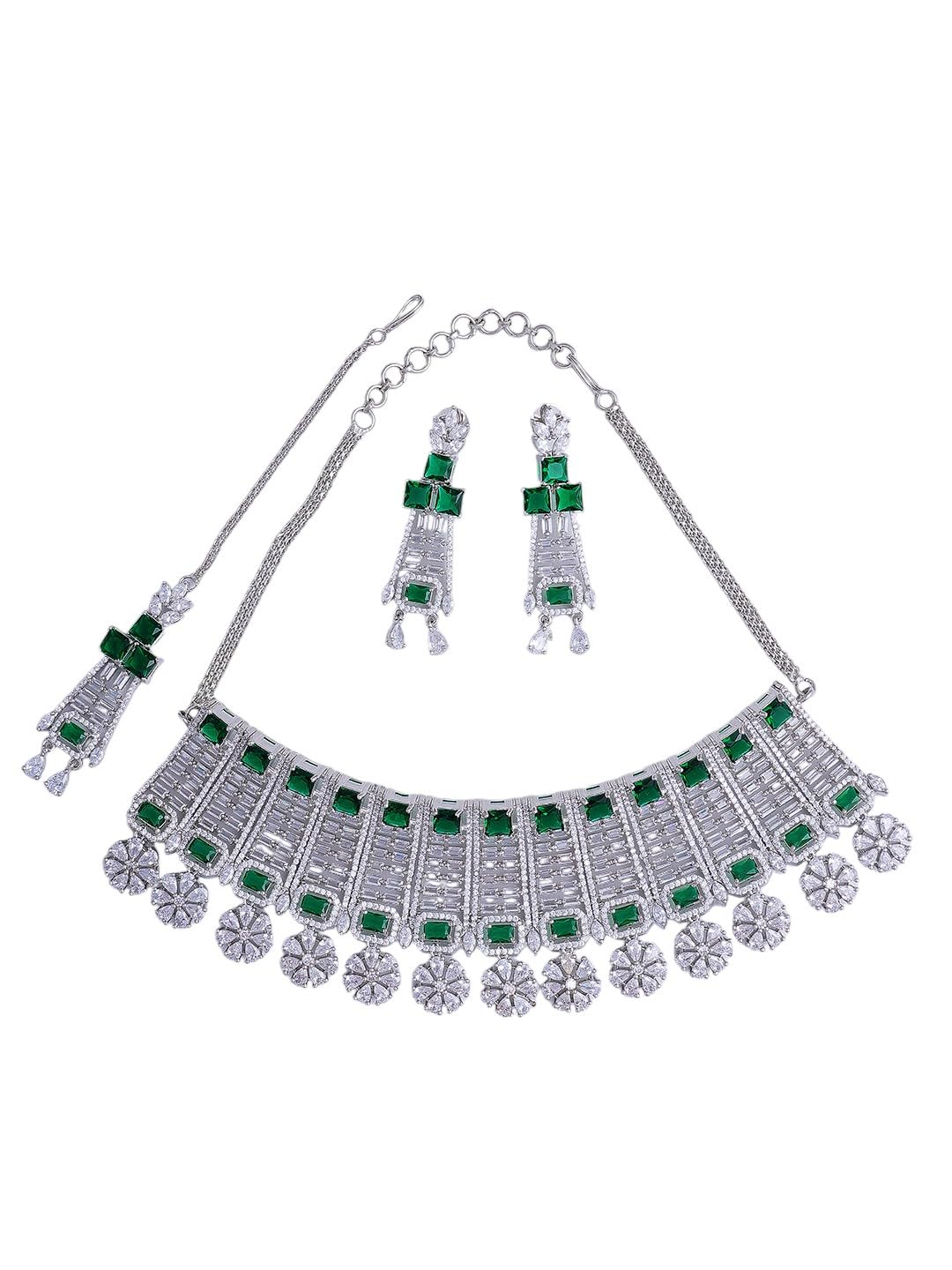 KAYRAH Women Pink Brass Material Crafted CZ Stone Studed Necklace with Earrings with Matching Earrings with Matching Earrings