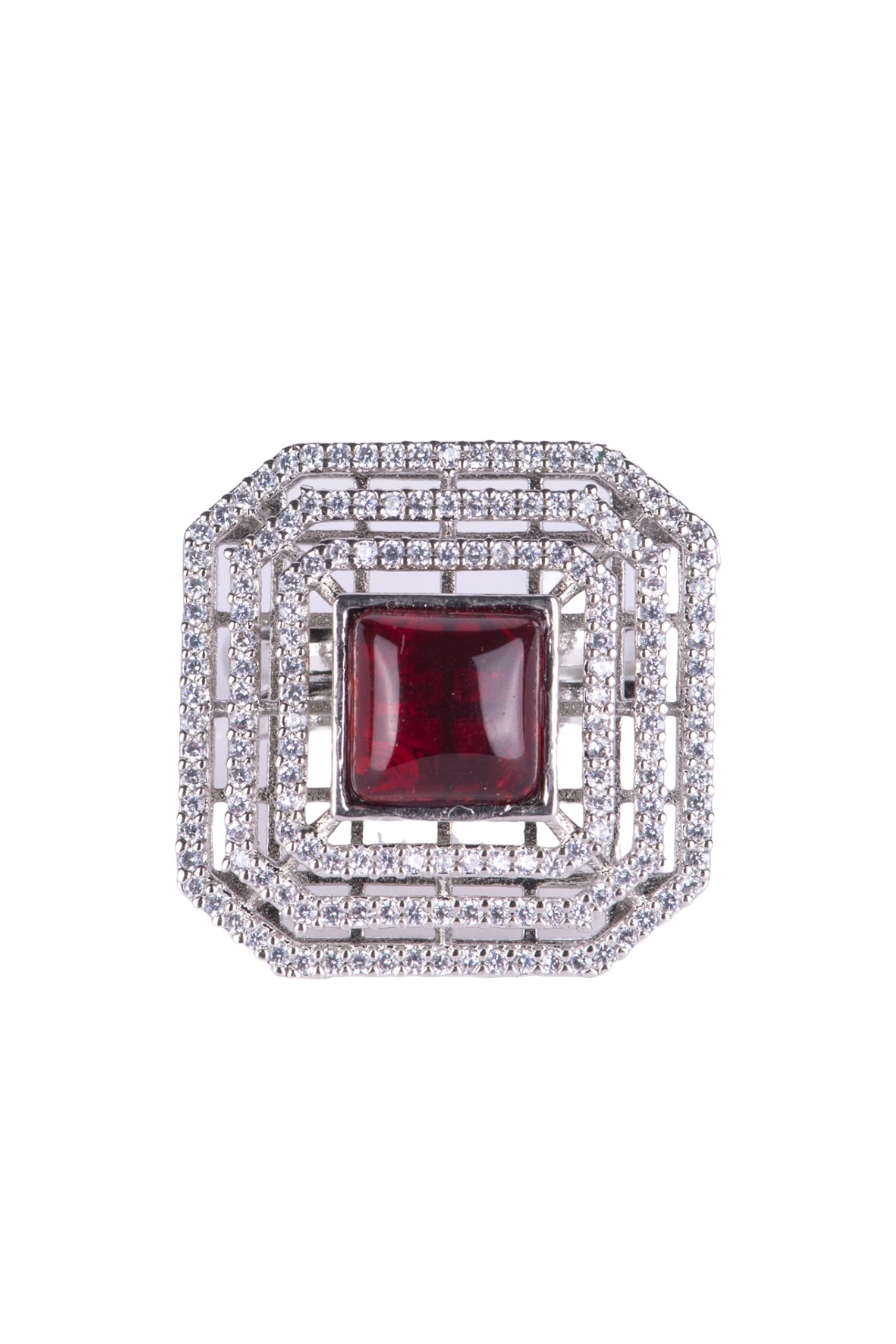 KAYRAH Brass Material CZ Stone Stud Ring for Women and Girls for Every Occassion (Red Pota)