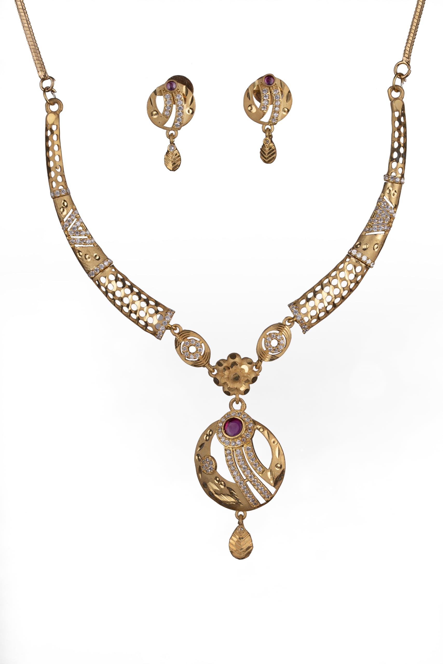 KAYRAH Gold Plated Pendant Necklace Set for Women with Matching Earrings with Matching Earrings