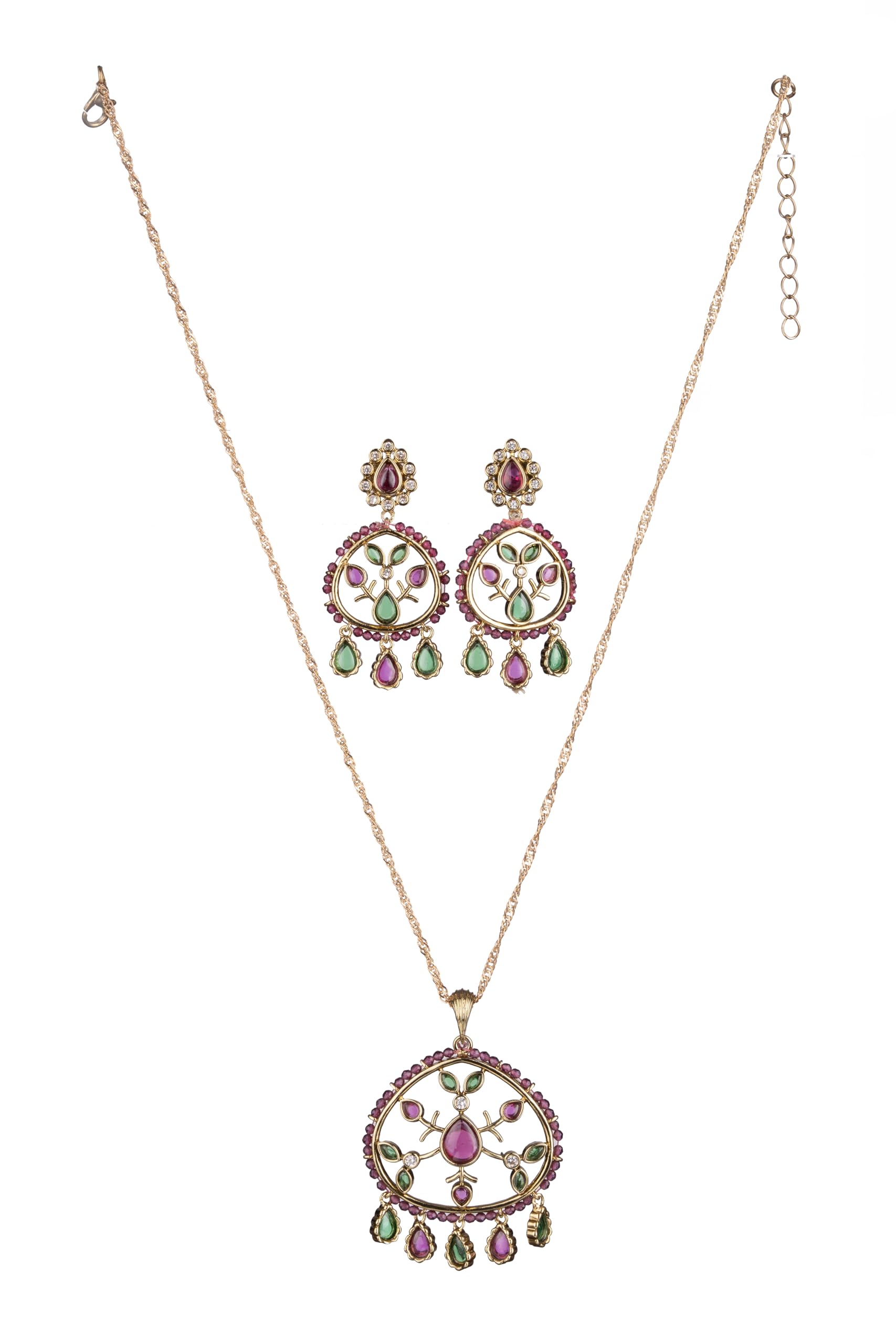 KAYRAH Women Multi Brass Material Crafted Onyx Stone Studed Necklace with Earrings with Matching Earrings with Matching Earrings