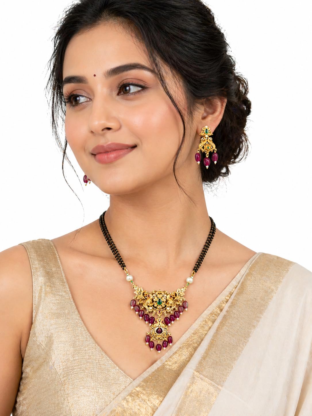 KAYRAH Gold Plated Jewellery Set with Green Cubic Zirconia, Teardrop Pendant Necklace and Earrings, Fashion Style, High Polish with Matching Earrings with Matching Earrings