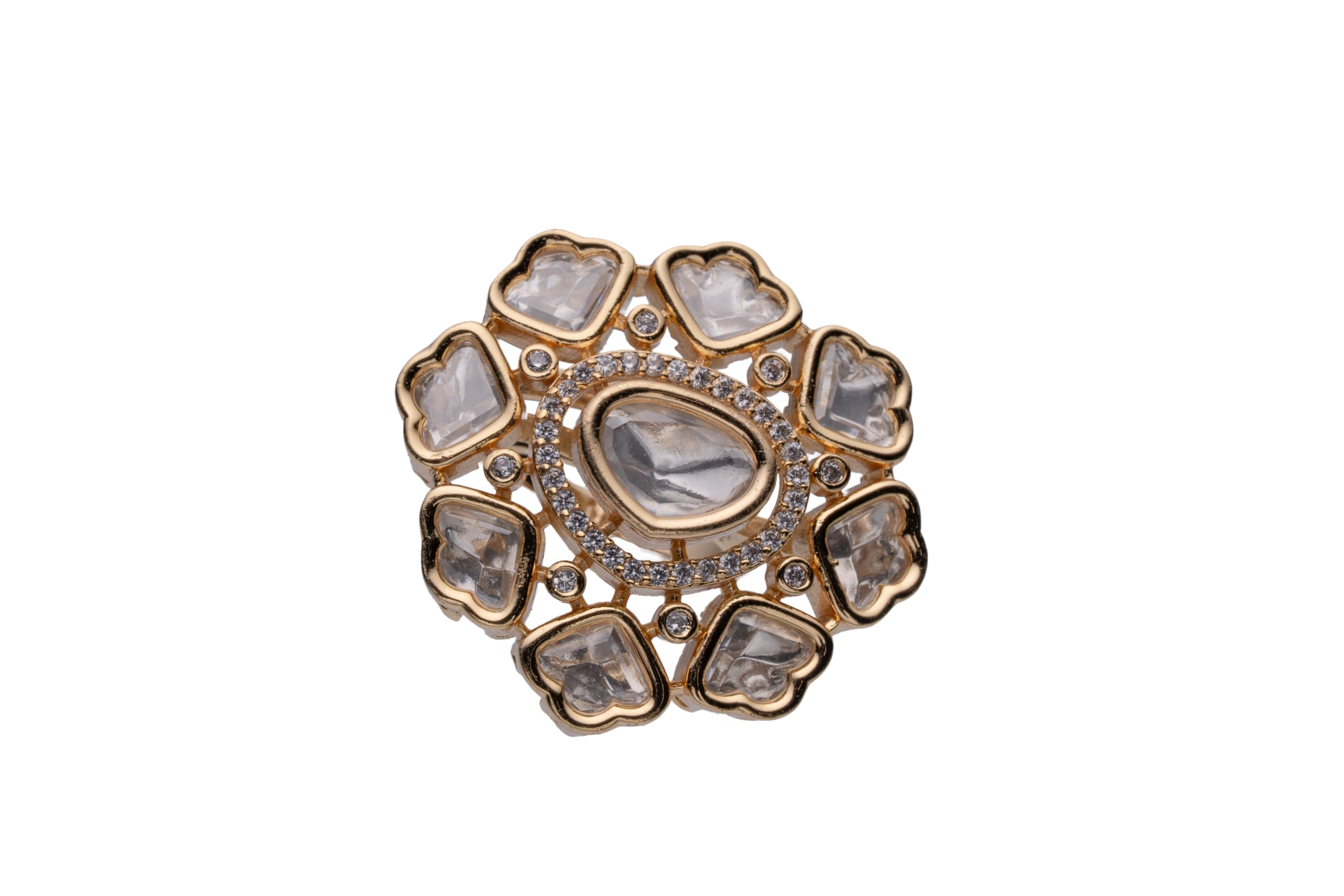 KAYRAH Brass Material Topaz Stone Stud Ring for Women and Girls for Every Occassion (White Polki )