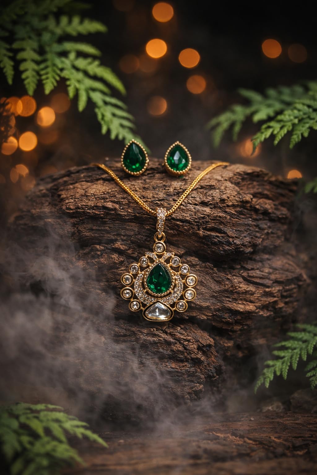 KAYRAH Gold Plated Elephant Design Necklace Set with Pearl Drop Earrings, American Diamond, Brass, Ethnic Style, for Wedding & Festive with Matching Earrings with Matching Earrings