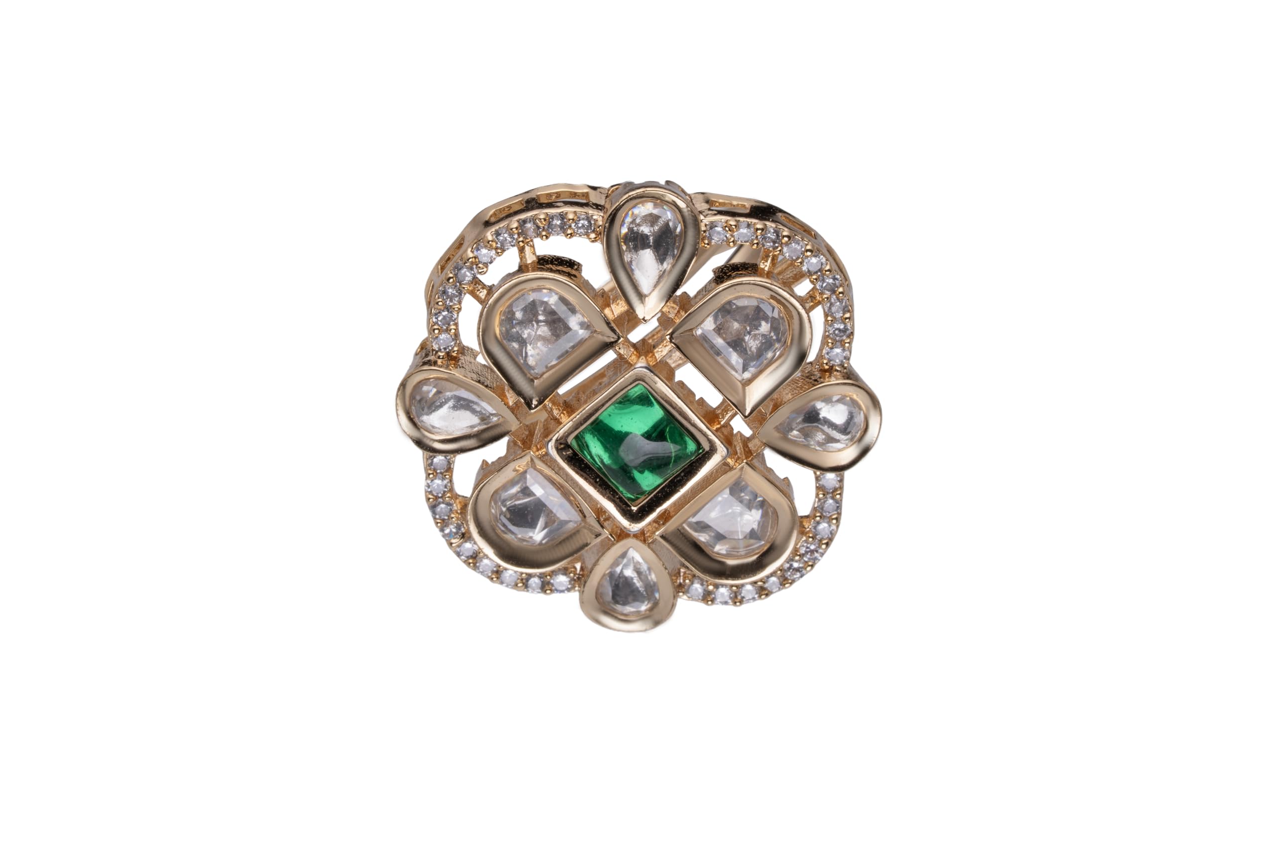 KAYRAH Brass Topaz Stone Stud Ring for Women and Girls for Every Occasion (Green)