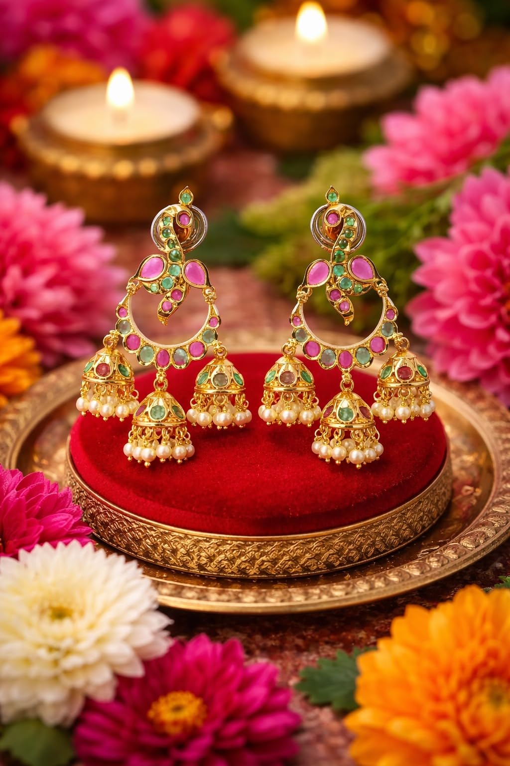 Gold Plated Multicolor Jhumka Earrings for Women Stylish | Traditional Fashion Jewellery Earrings for Girls | Elegant Earrings Gift for Women