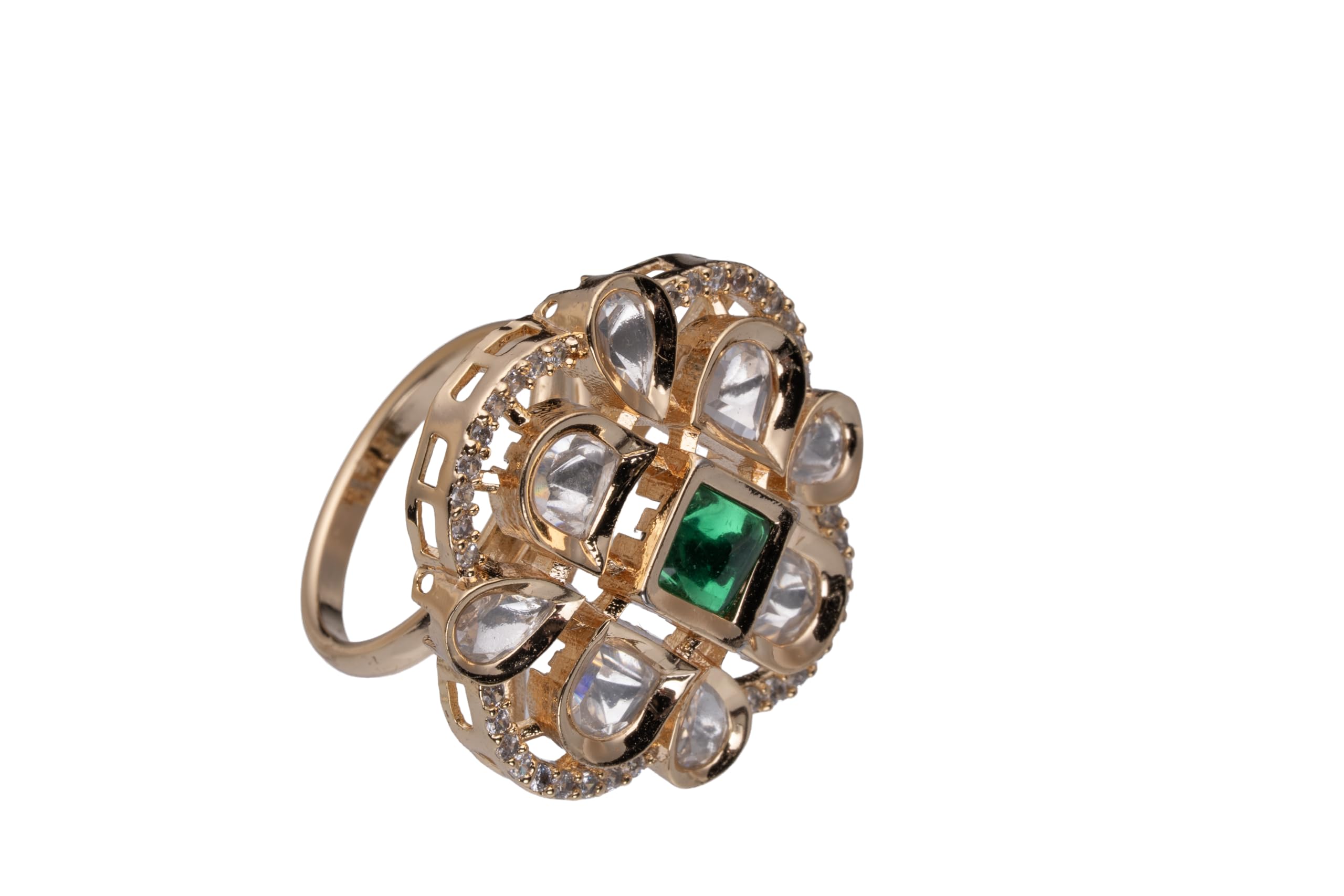 KAYRAH Brass Topaz Stone Stud Ring for Women and Girls for Every Occasion (Green)