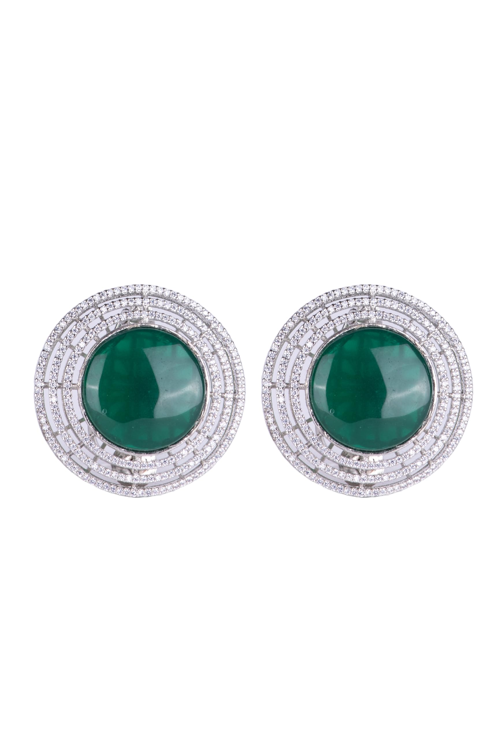 Silver Plated Green Stone Stud Earrings for Women | Statement Fashion Jewellery Earrings for Girls | Elegant Party Earrings Gift for Women