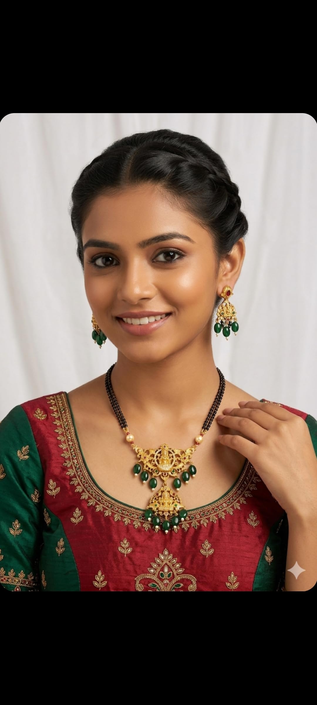 KAYRAH Gold Plated Mangalsutra Necklace Set with Earrings, Traditional Temple Jewellery, Red Beads, Brass, Bridal Wedding with Matching Earrings with Matching Earrings