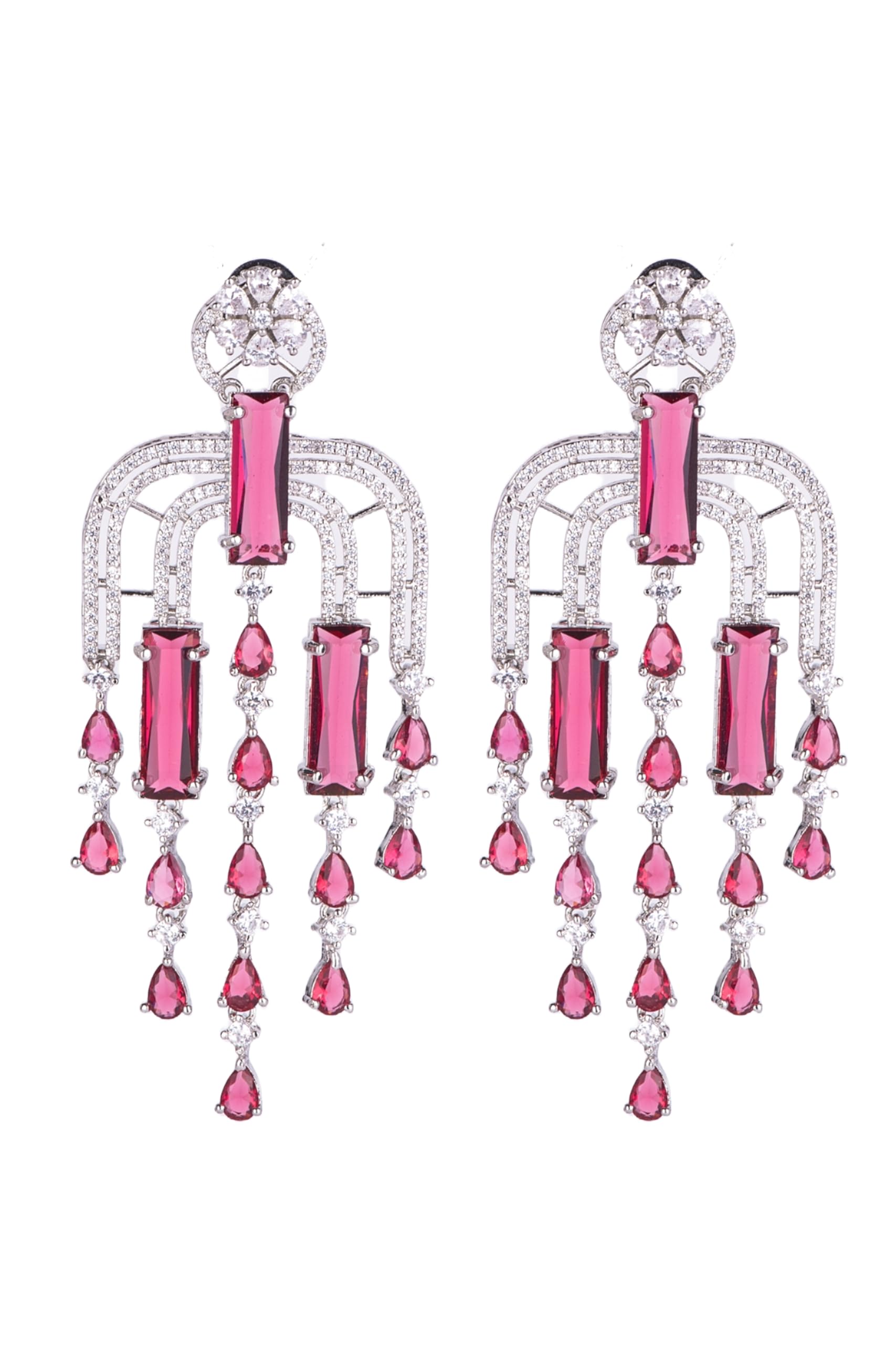 Silver Plated Pink Stone Tassel Earrings for Women | Long Dangle Fashion Jewellery Earrings for Girls | Stylish Statement Earrings Gift for Women