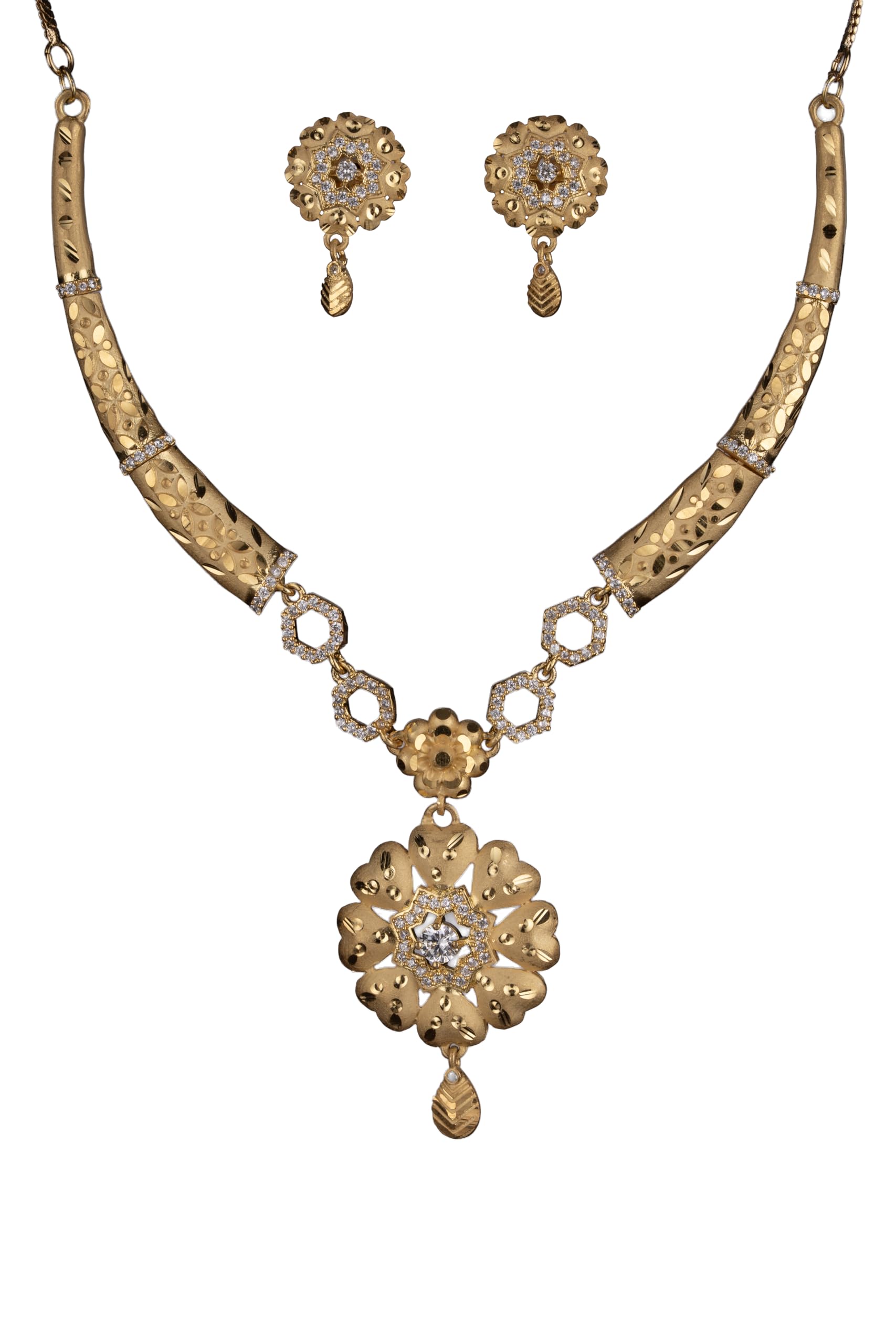 KAYRAH Gold Plated Traditional Necklace Set for Women with Matching Earrings with Matching Earrings