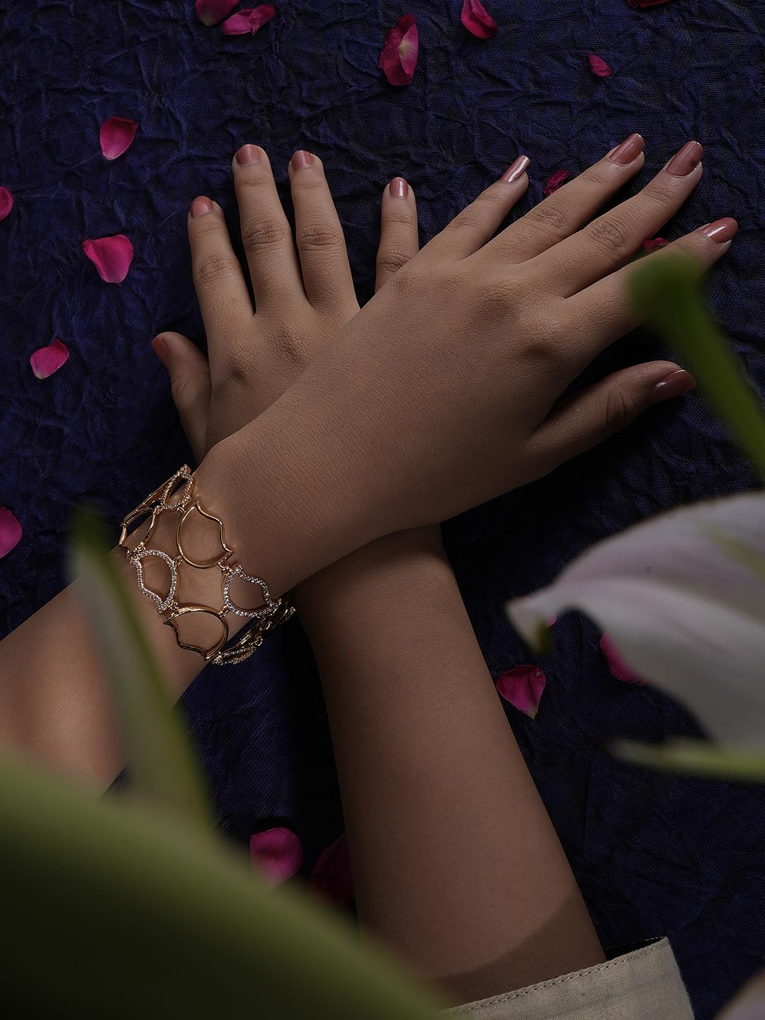 KAYRAH Gold Plated Crystal Geometric Link Bracelet for Women Stylish Fashion Jewellery