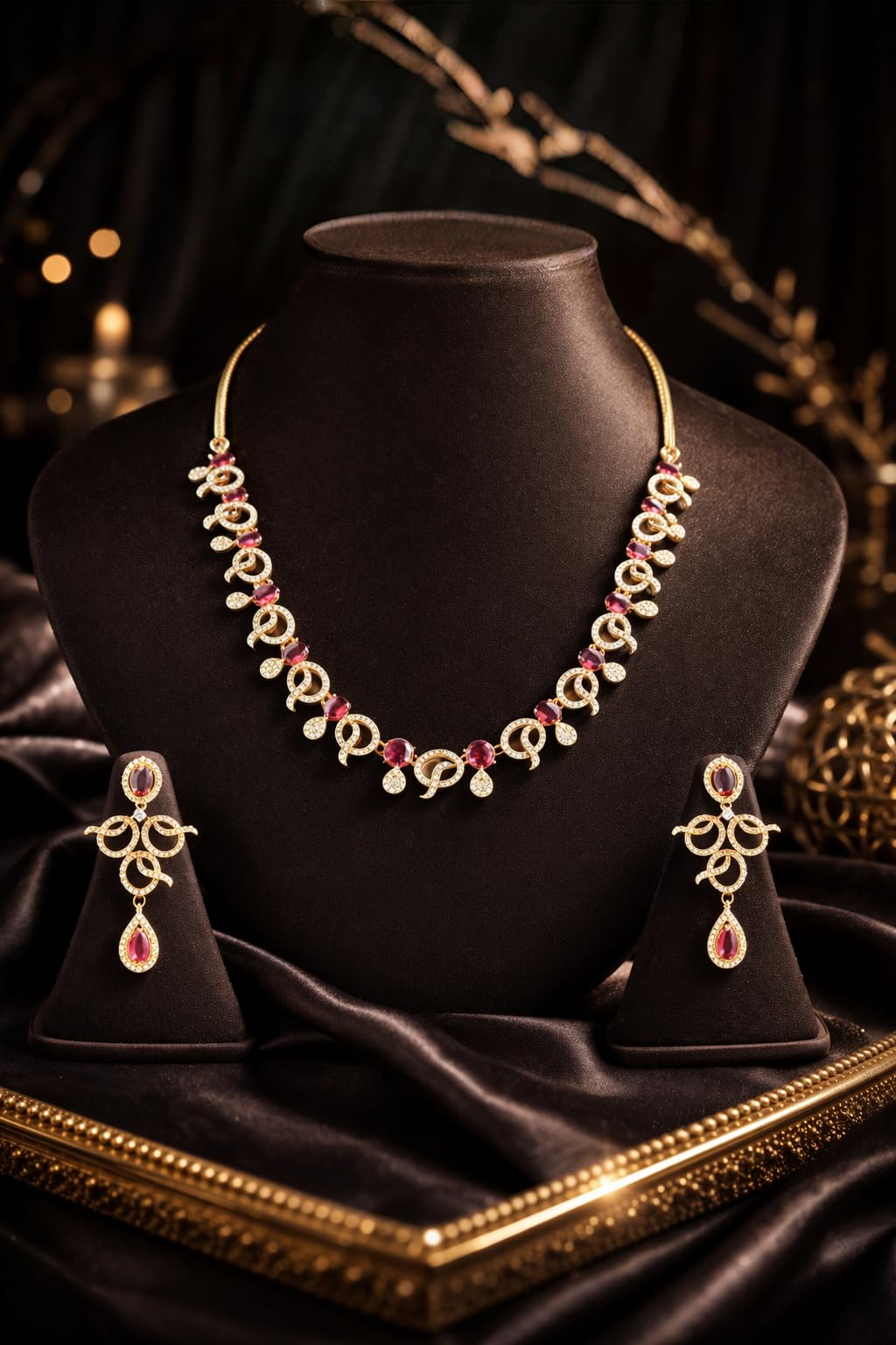 KAYRAH Gold Plated Temple Mangalsutra Necklace Set with Earrings, Traditional South Indian Lakshmi Design, Green Beads, Bridal Wedding Jewellery with Matching Earrings with Matching Earrings