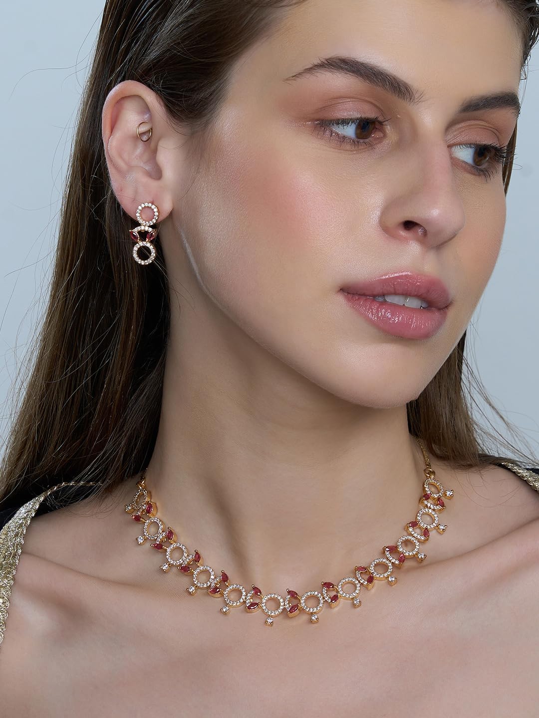 KAYRAH Gold Plated Blue Stone Necklace Set for Women Stylish with Matching Earrings with Matching Earrings