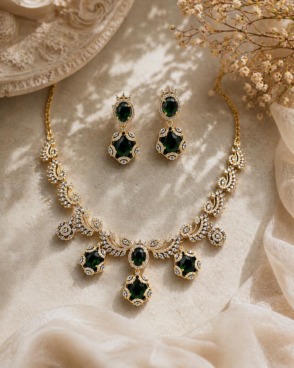 KAYRAH Gold Plated Heart Design Necklace Set with American Diamond, Chain Necklace & Drop Earrings Jewellery for Women with Matching Earrings with Matching Earrings