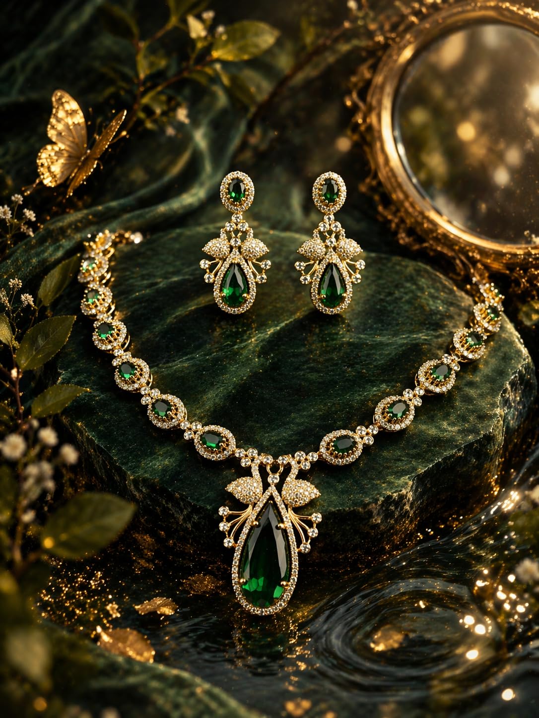 KAYRAH Gold Plated Temple Jewellery Necklace Set with Lakshmi Pendant and Jhumka Earrings, Traditional South Indian Bridal with Matching Earrings with Matching Earrings