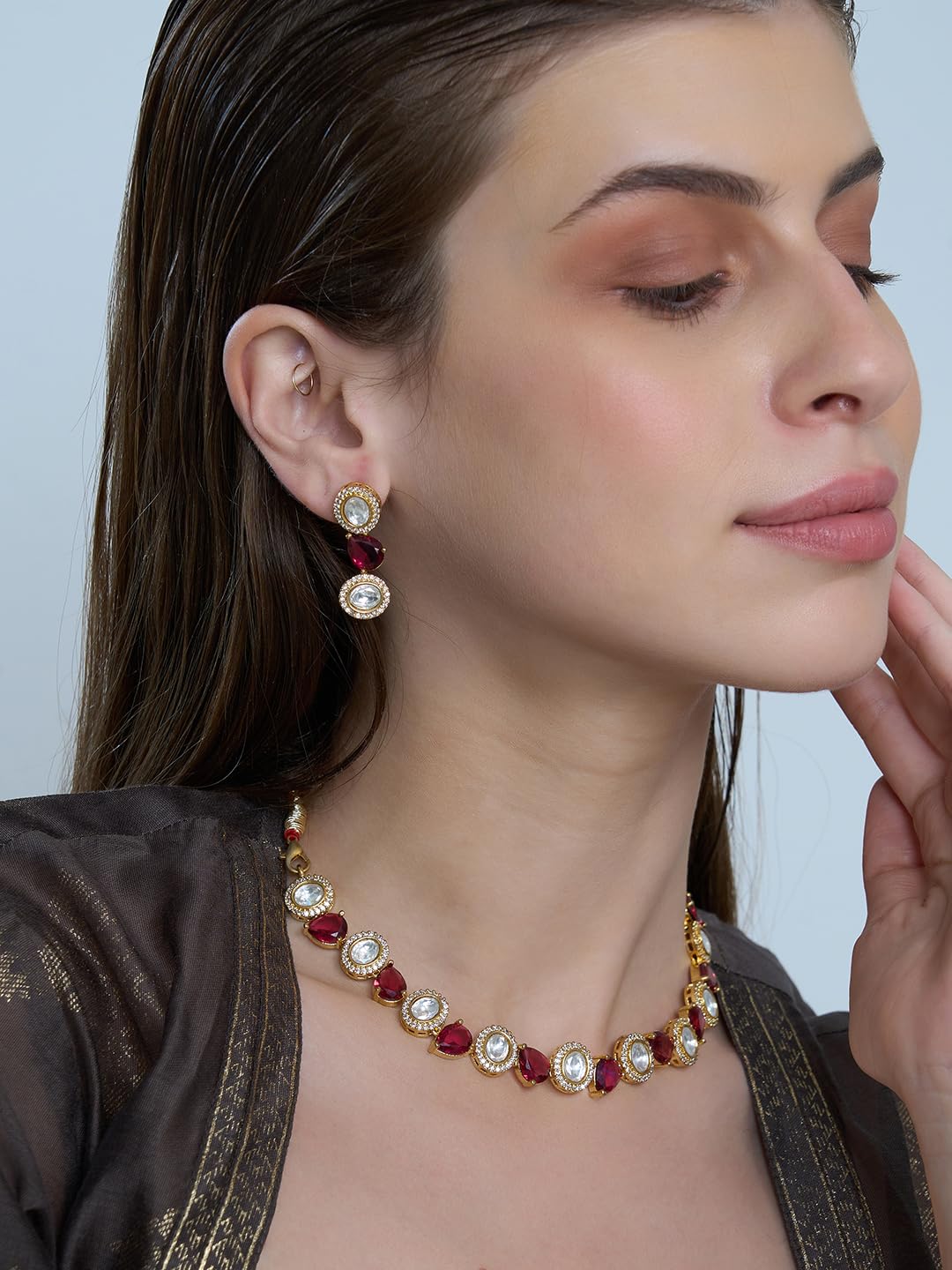 KAYRAH Gold Plated Heart Necklace Set for Women with Matching Earrings with Matching Earrings
