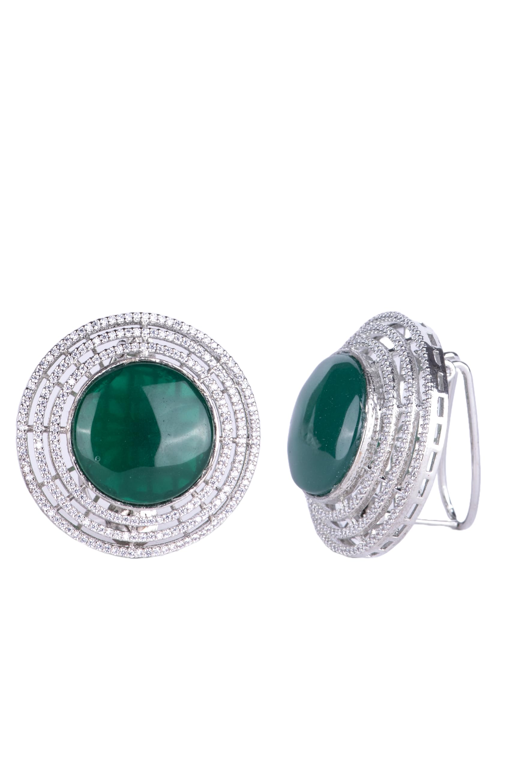Silver Plated Green Stone Stud Earrings for Women | Statement Fashion Jewellery Earrings for Girls | Elegant Party Earrings Gift for Women