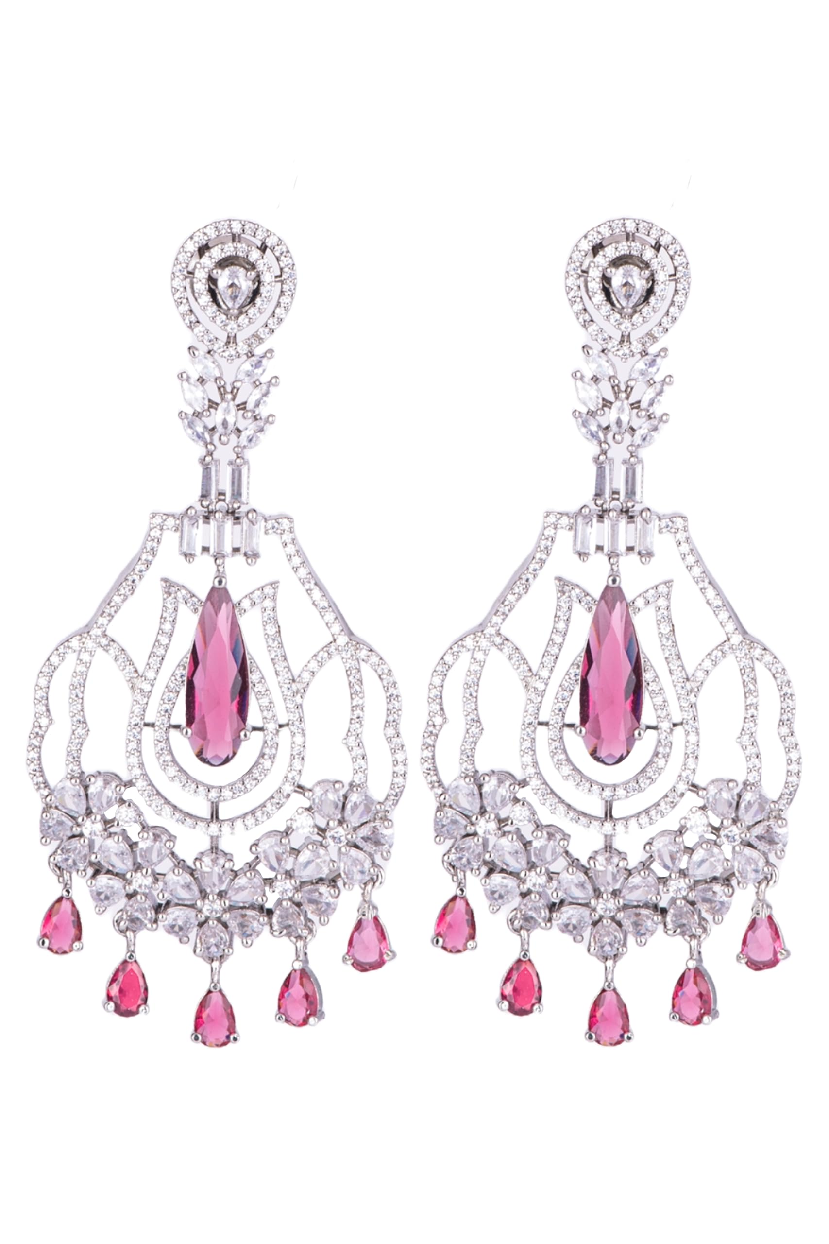 Silver Plated Pink Stone Jhumka Earrings for Women | Statement Fashion Jewellery Earrings for Girls | Long Dangle Earrings Gift for Women