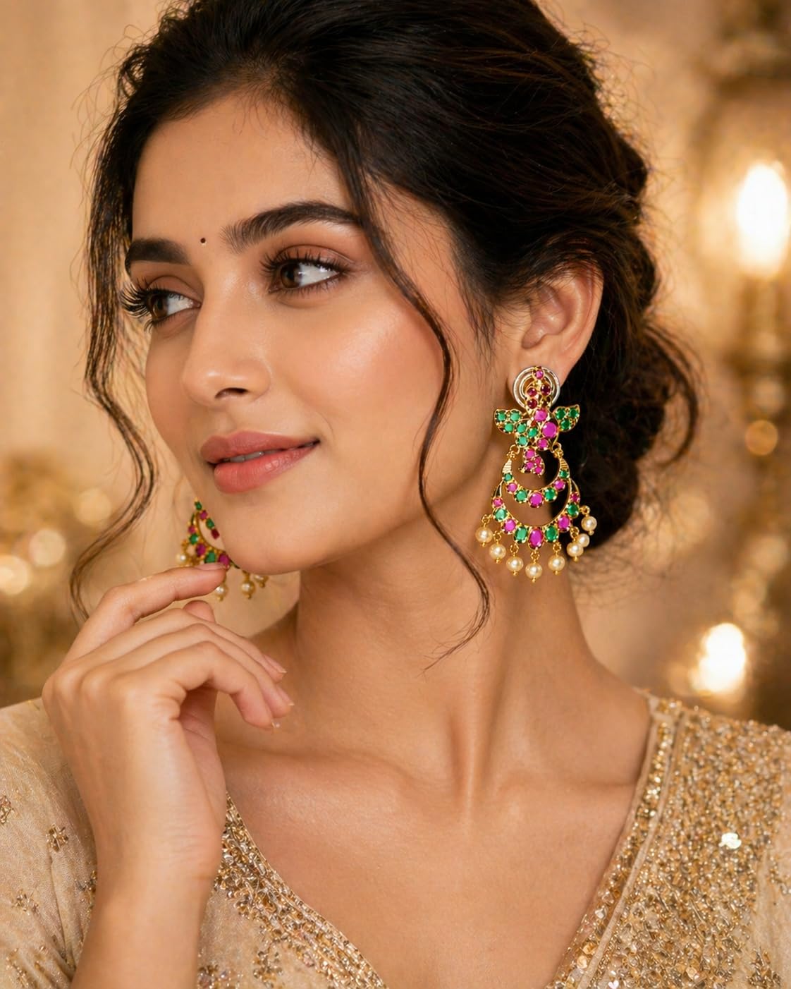 Gold Plated Multicolor Stone Drop Earrings for Women Stylish | Traditional Fashion Jewellery Earrings for Girls | Elegant Earrings Gift for Women