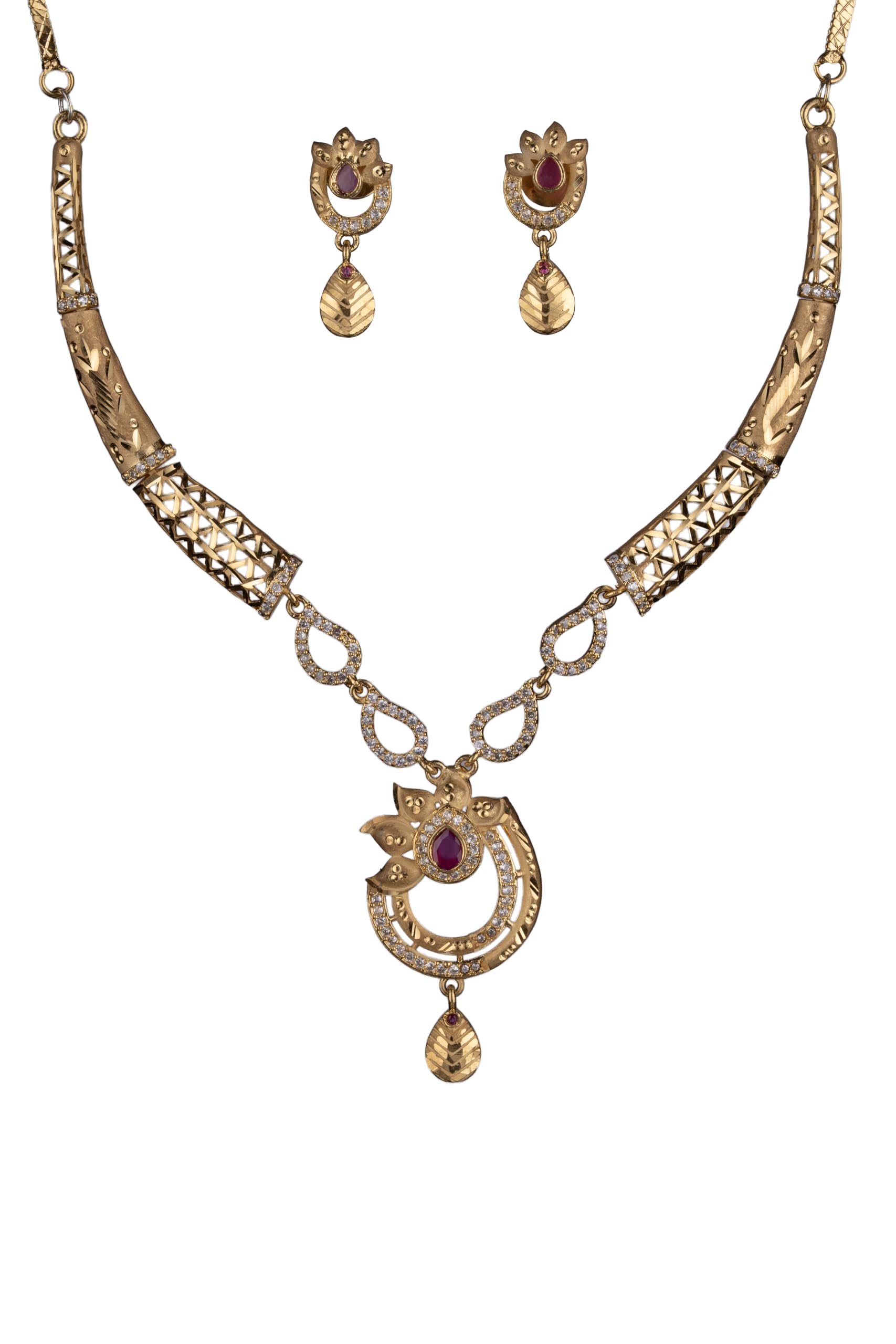 KAYRAH Gold Plated Traditional Necklace Set for Women with Matching Earrings with Matching Earrings