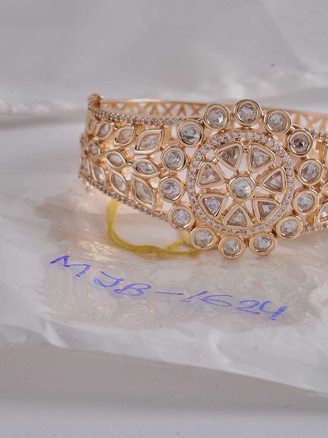 KAYRAH Gold Plated Floral Stone Studded Cuff Bracelet for Women Elegant Fashion Jewellery