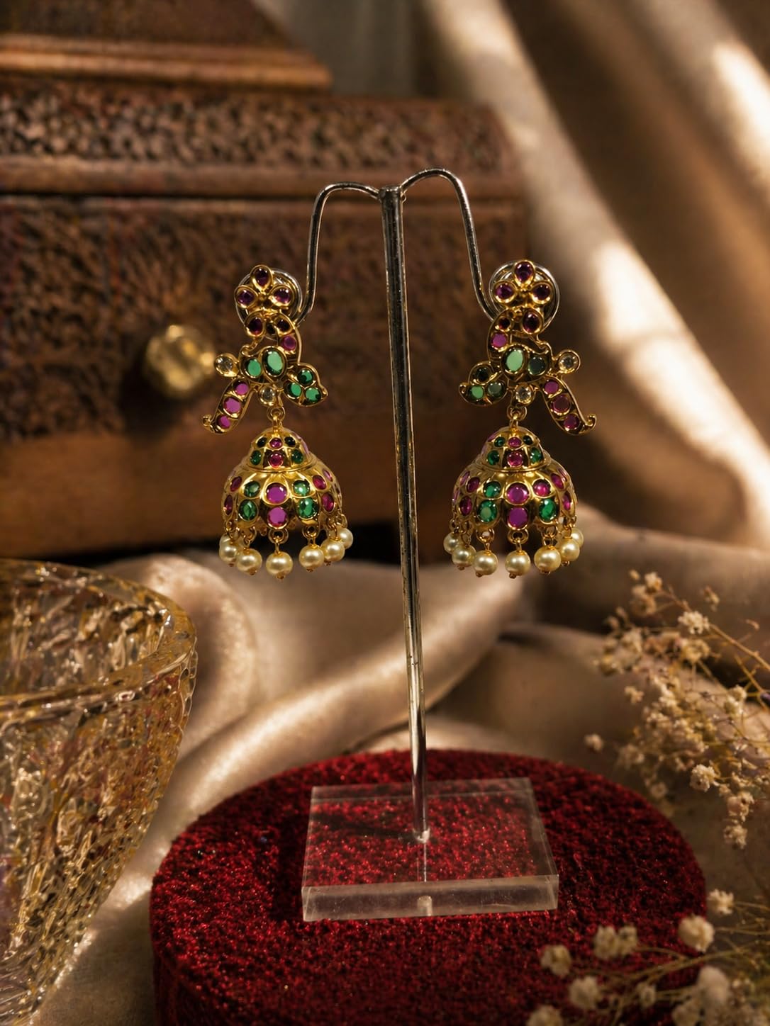 Gold Plated Multicolor Stone Jhumka Earrings for Women Stylish | Traditional Fashion Jewellery Earrings for Girls | Elegant Earrings Gift for Women