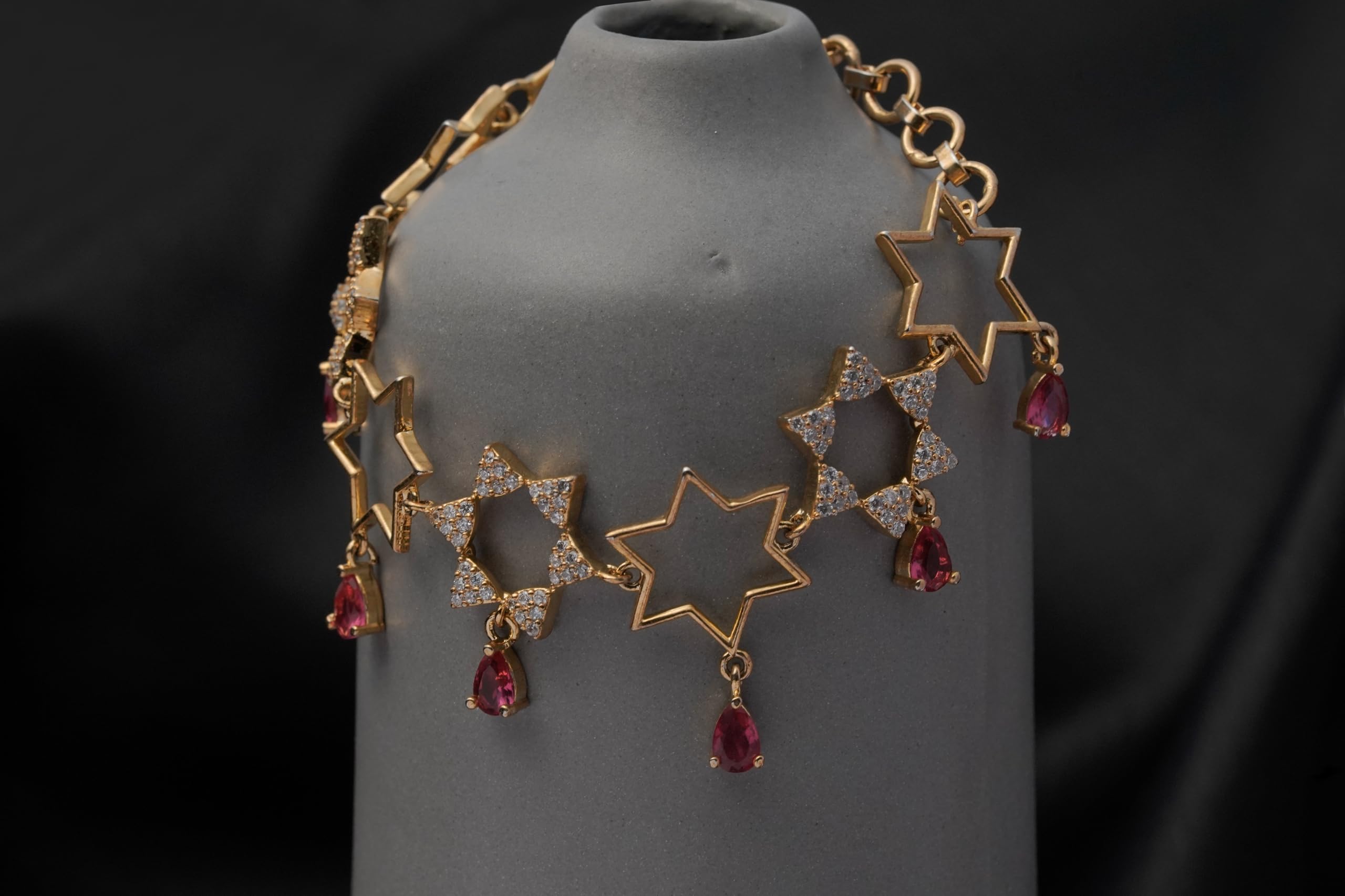 KAYRAH Gold Plated Star Crystal Pink Stone Bracelet for Women Stylish Fashion Jewellery