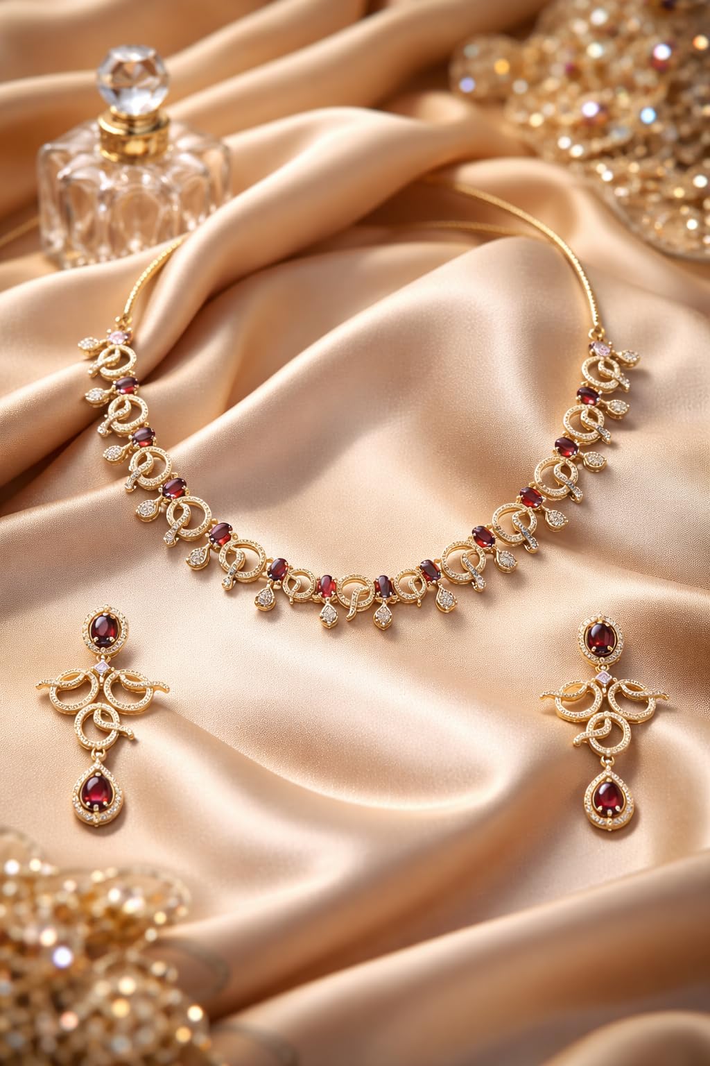 KAYRAH Gold Plated Temple Mangalsutra Necklace Set with Earrings, Traditional South Indian Lakshmi Design, Green Beads, Bridal Wedding Jewellery with Matching Earrings with Matching Earrings