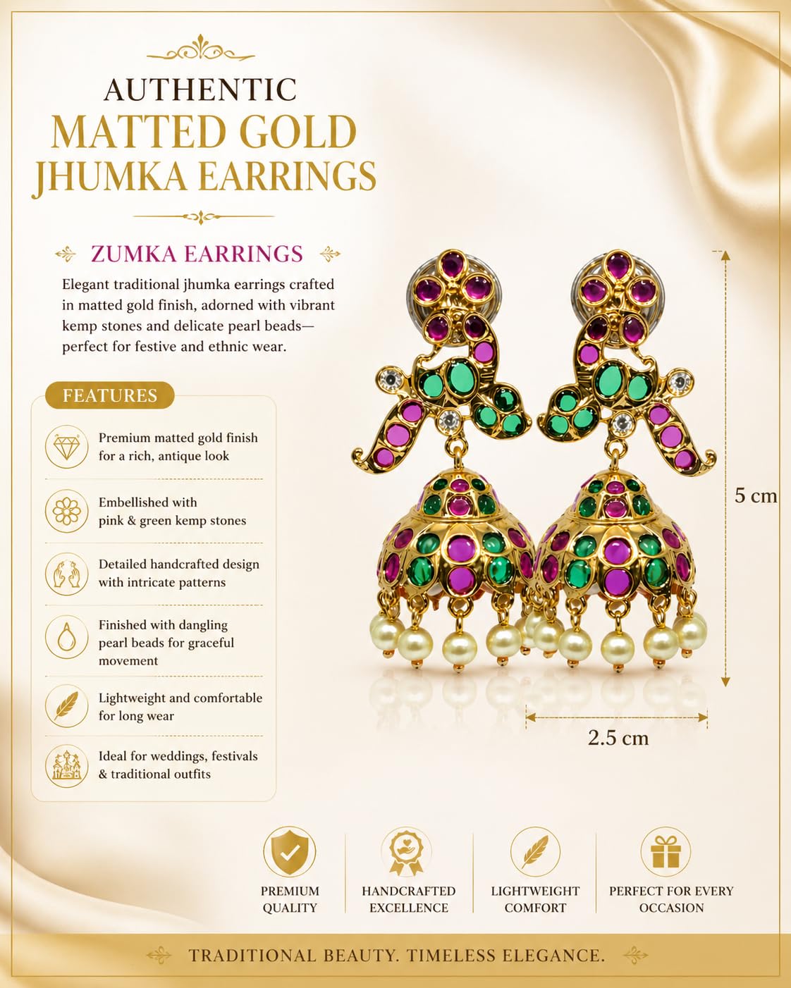 Gold Plated Multicolor Stone Jhumka Earrings for Women Stylish | Traditional Fashion Jewellery Earrings for Girls | Elegant Earrings Gift for Women