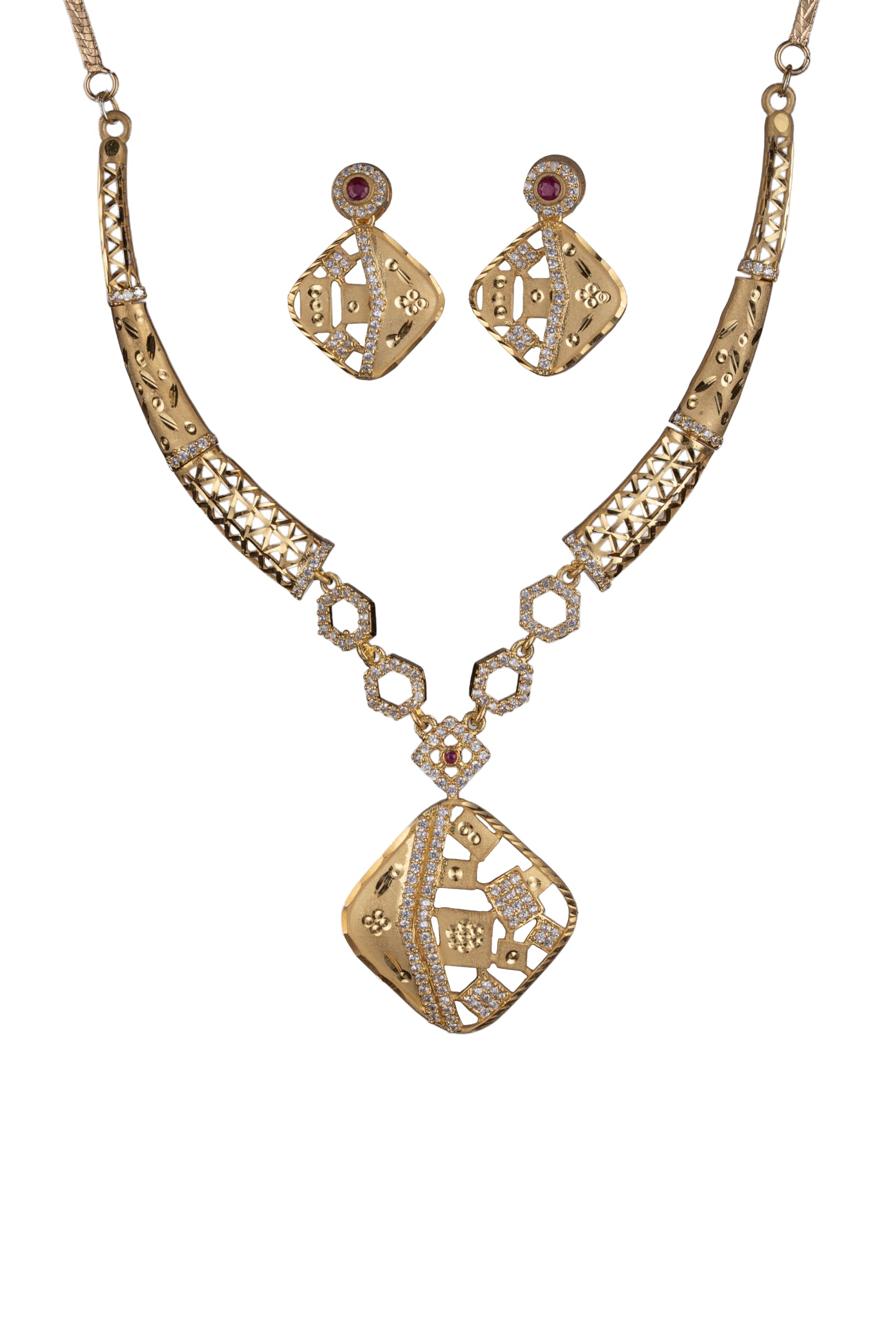 KAYRAH Gold Plated Geometric Necklace Set for Women with Matching Earrings with Matching Earrings