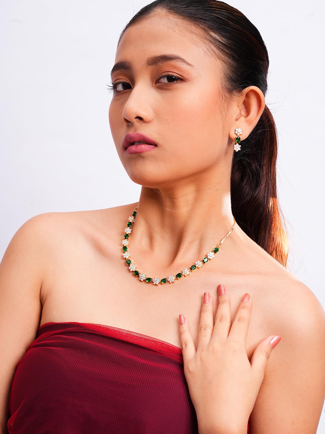 KAYRAH Gold Plated Pink Stone Necklace Set for Women Stylish with Matching Earrings with Matching Earrings