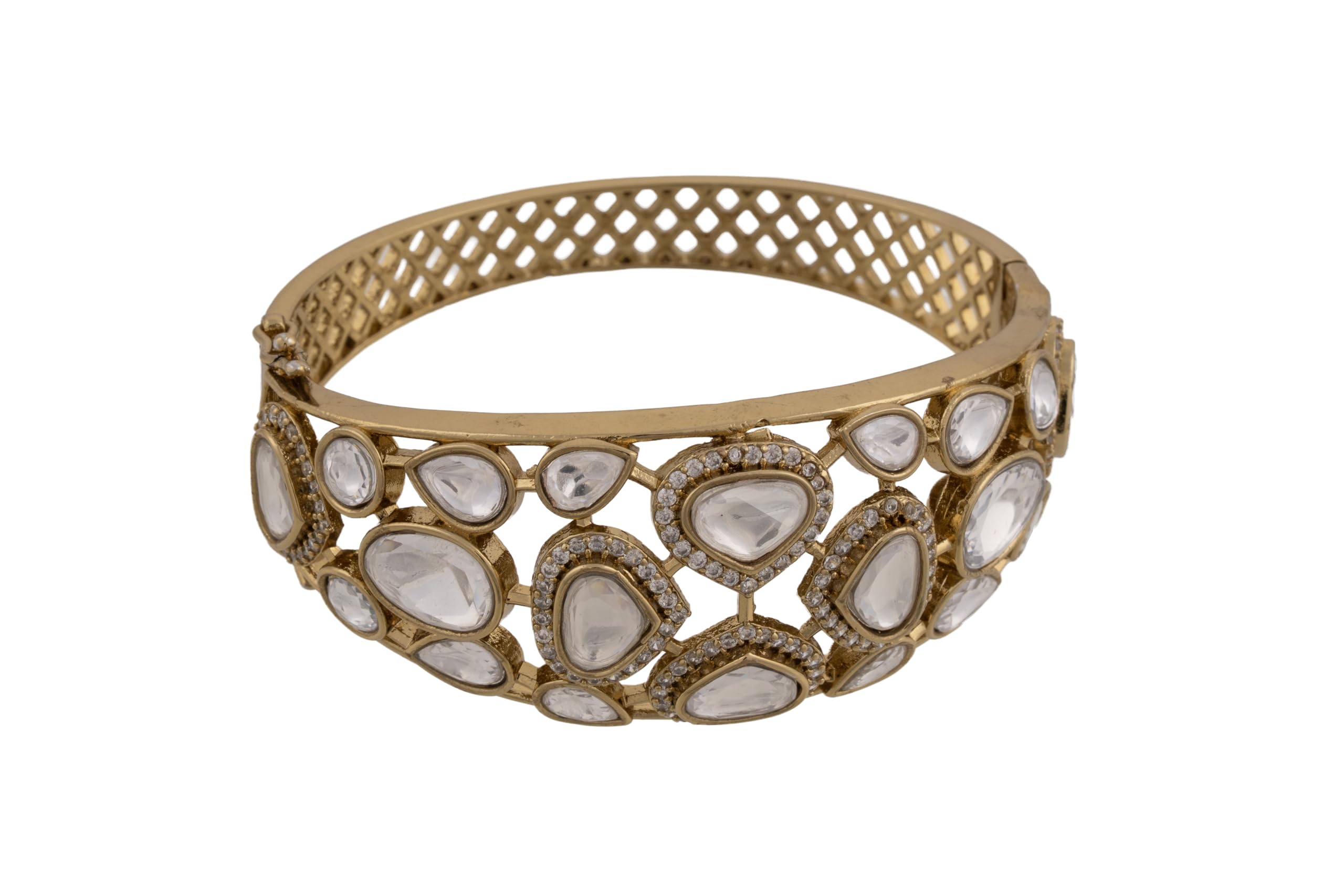KAYRAH Gold Plated White Stone Wide Statement Bracelet for Women