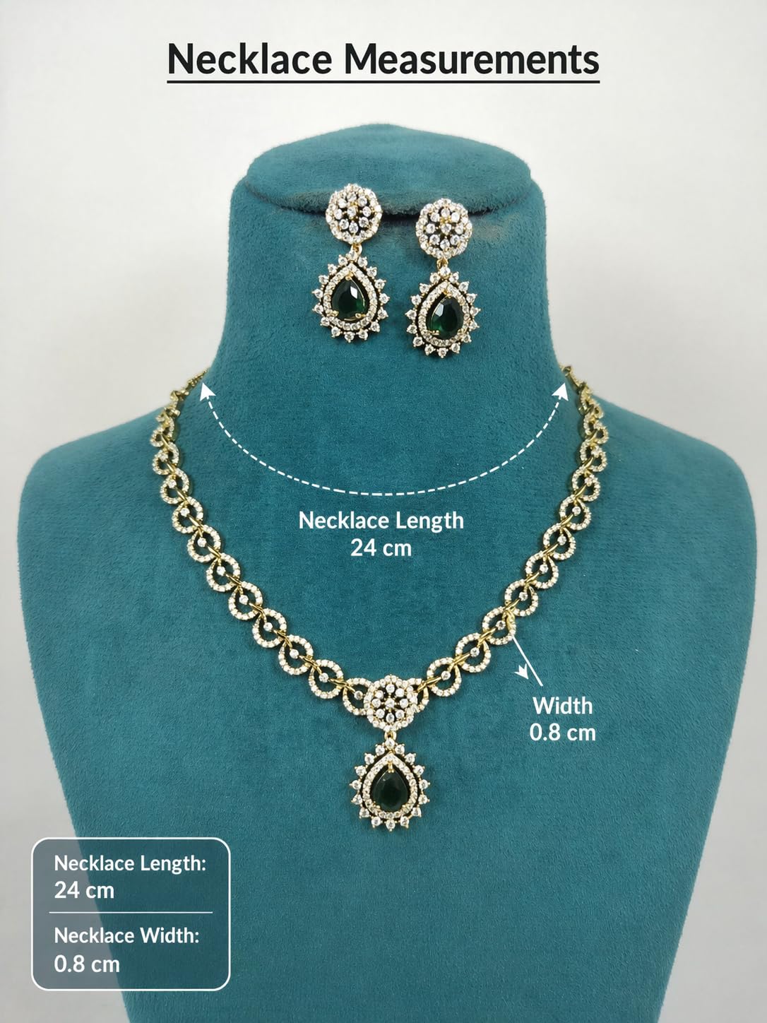 KAYRAH Gold Plated Aqua Green Stone Necklace Set with Long Earrings, Cubic Zirconia, Fashion, Wedding & Festive with Matching Earrings with Matching Earrings