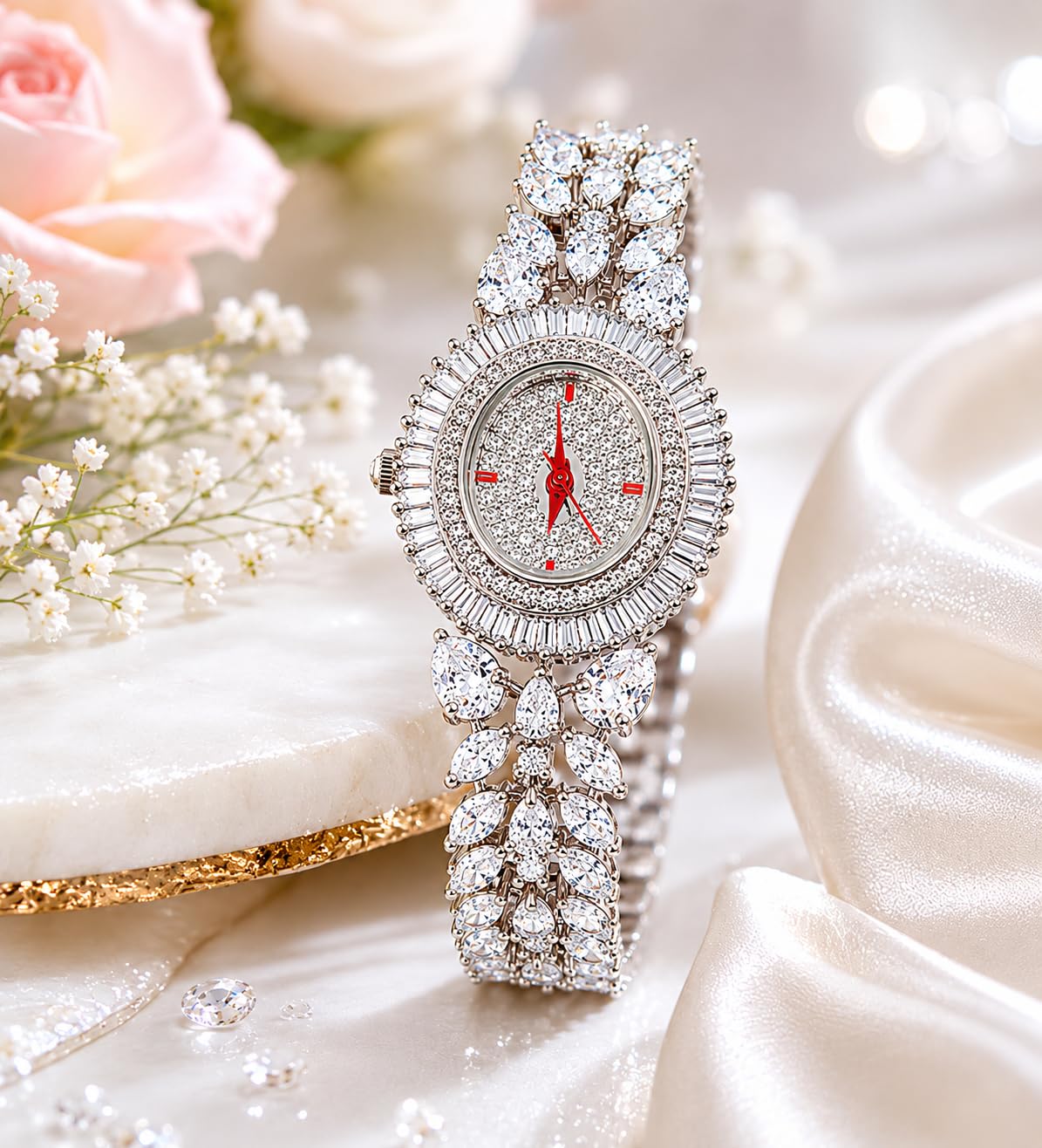 KAYRAH Silver Plated Crystal Analog Bracelet Watch for Women